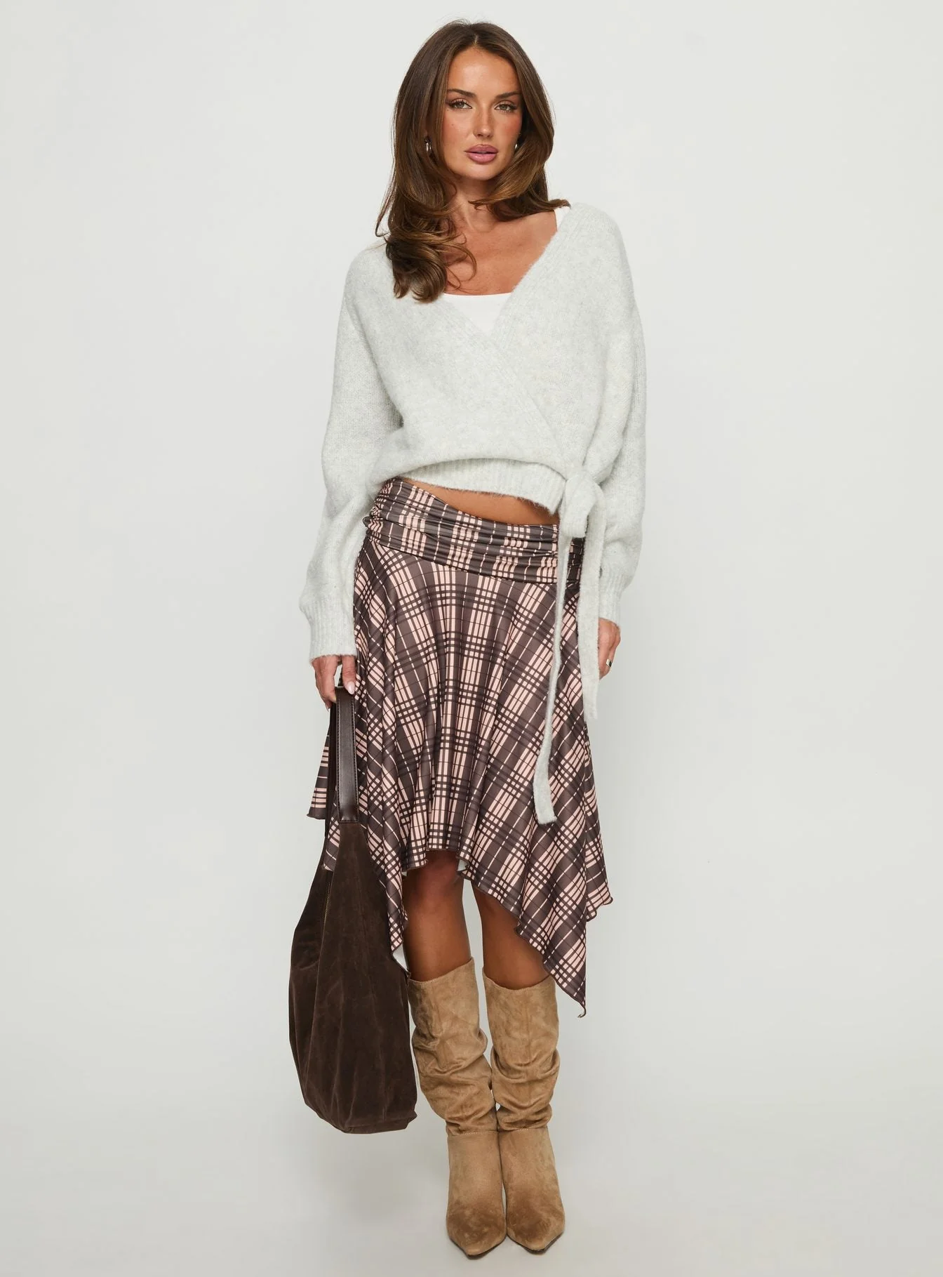 Daelan Wrap Knit Cardigan Grey Marle - Image 3