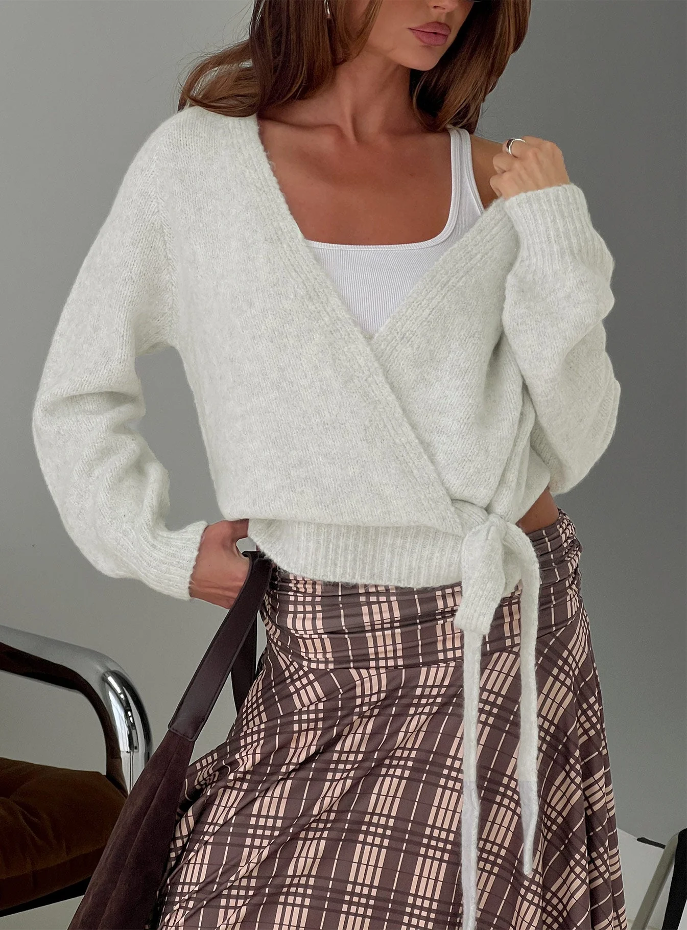 Daelan Wrap Knit Cardigan Grey Marle - Image 8