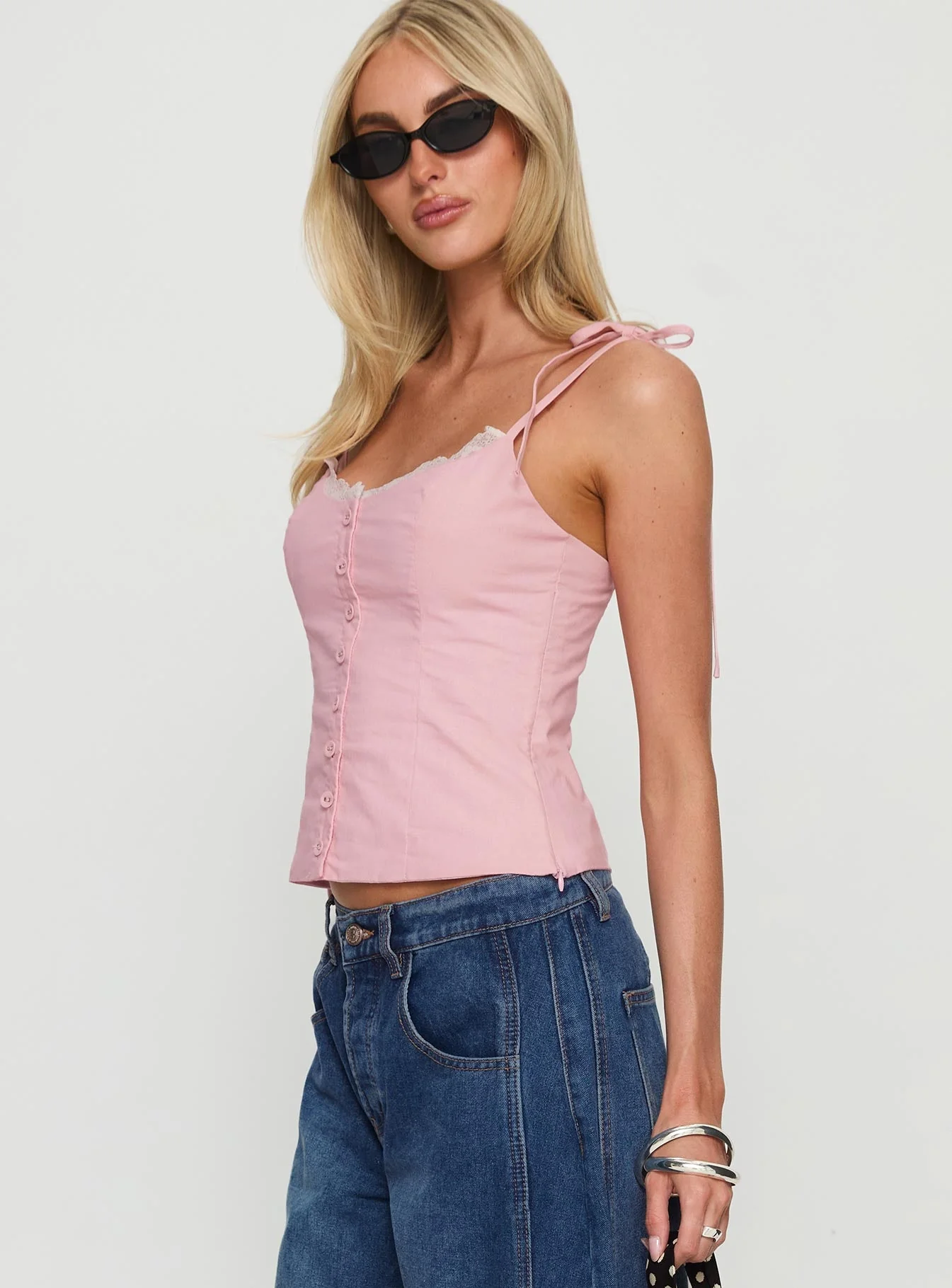 Dalanie Tie Strap Top Dusty Pink - Image 3