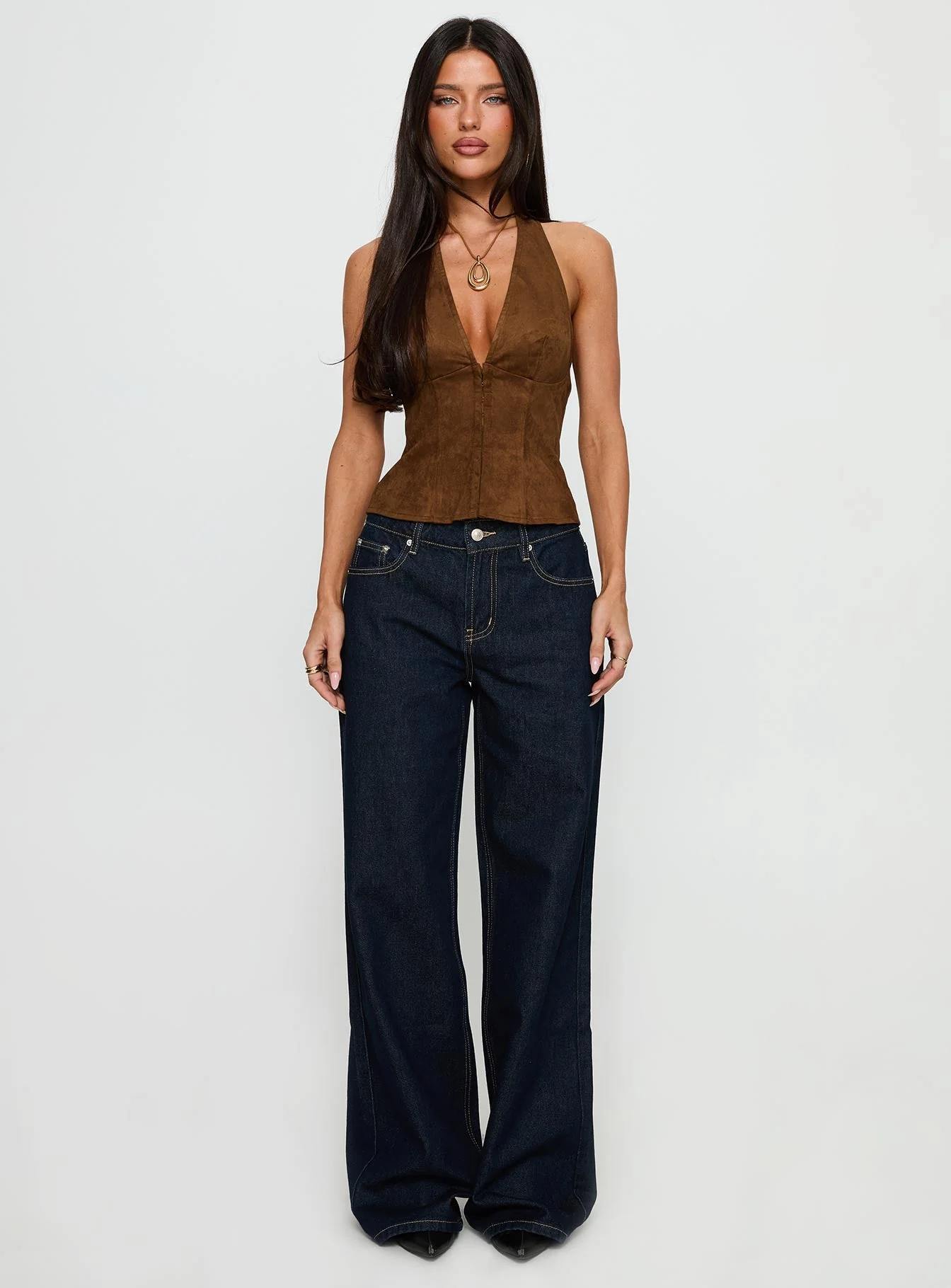 Dalyah Faux Suede Halter Top Brown - Image 7