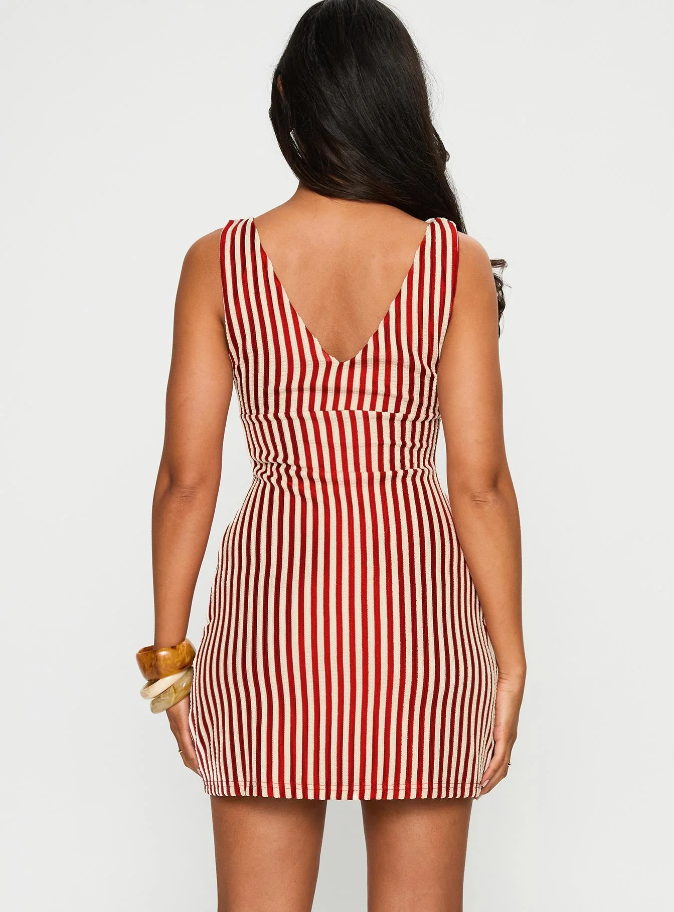 Daphney Plunge Mini Dress Red / Cream - Image 5
