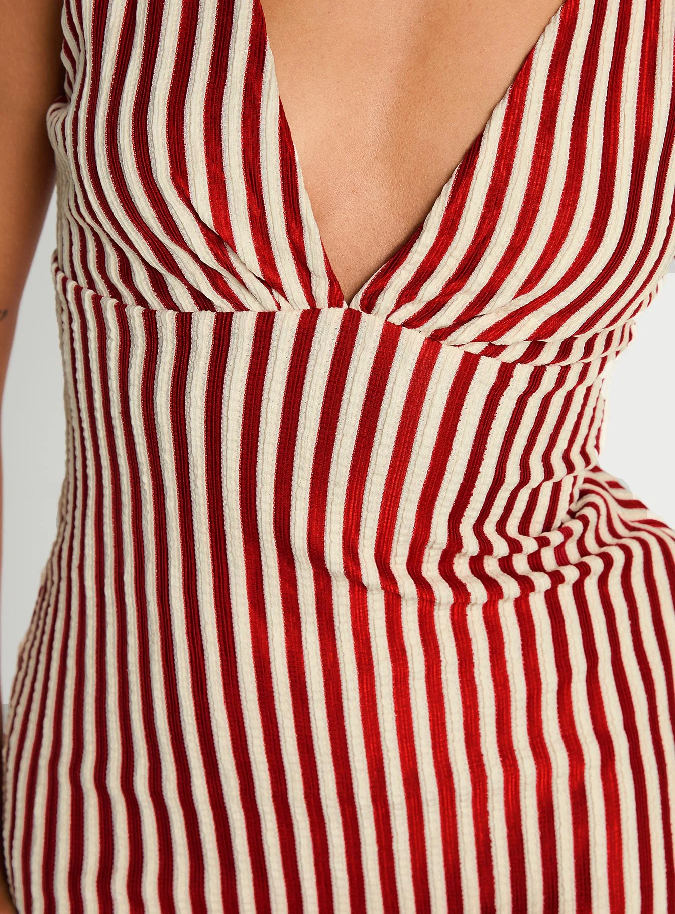 Daphney Plunge Mini Dress Red / Cream - Image 6