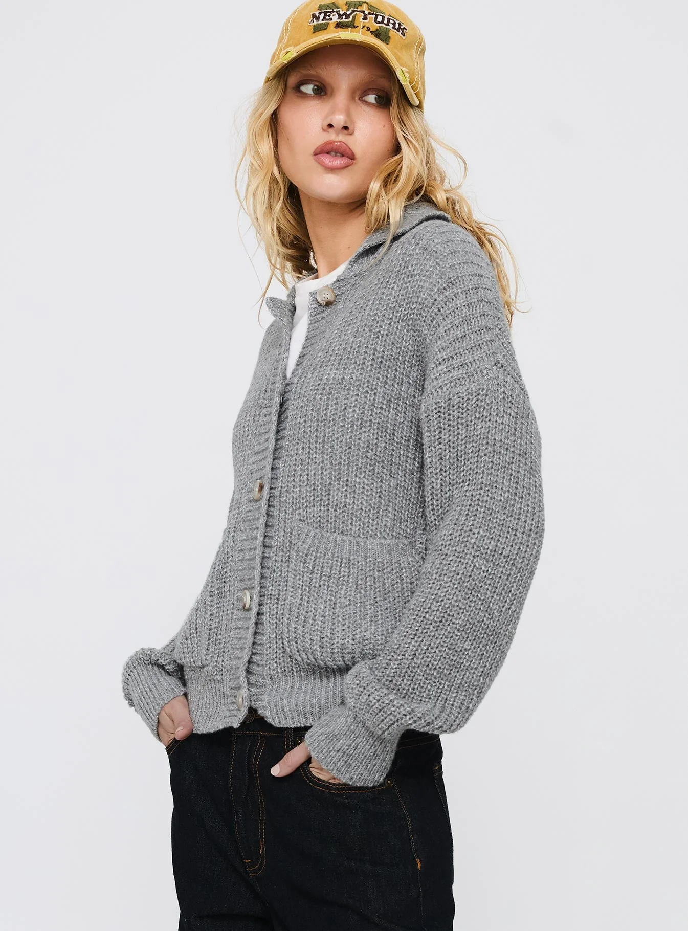 Darcel Button Up Knit Cardigan Grey - Image 3