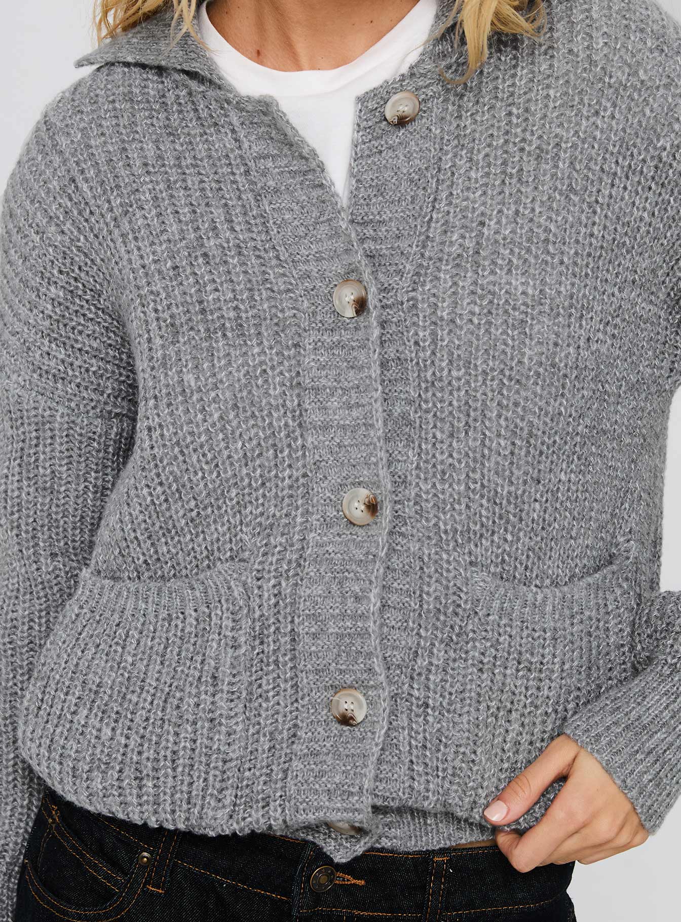 Darcel Button Up Knit Cardigan Grey - Image 5