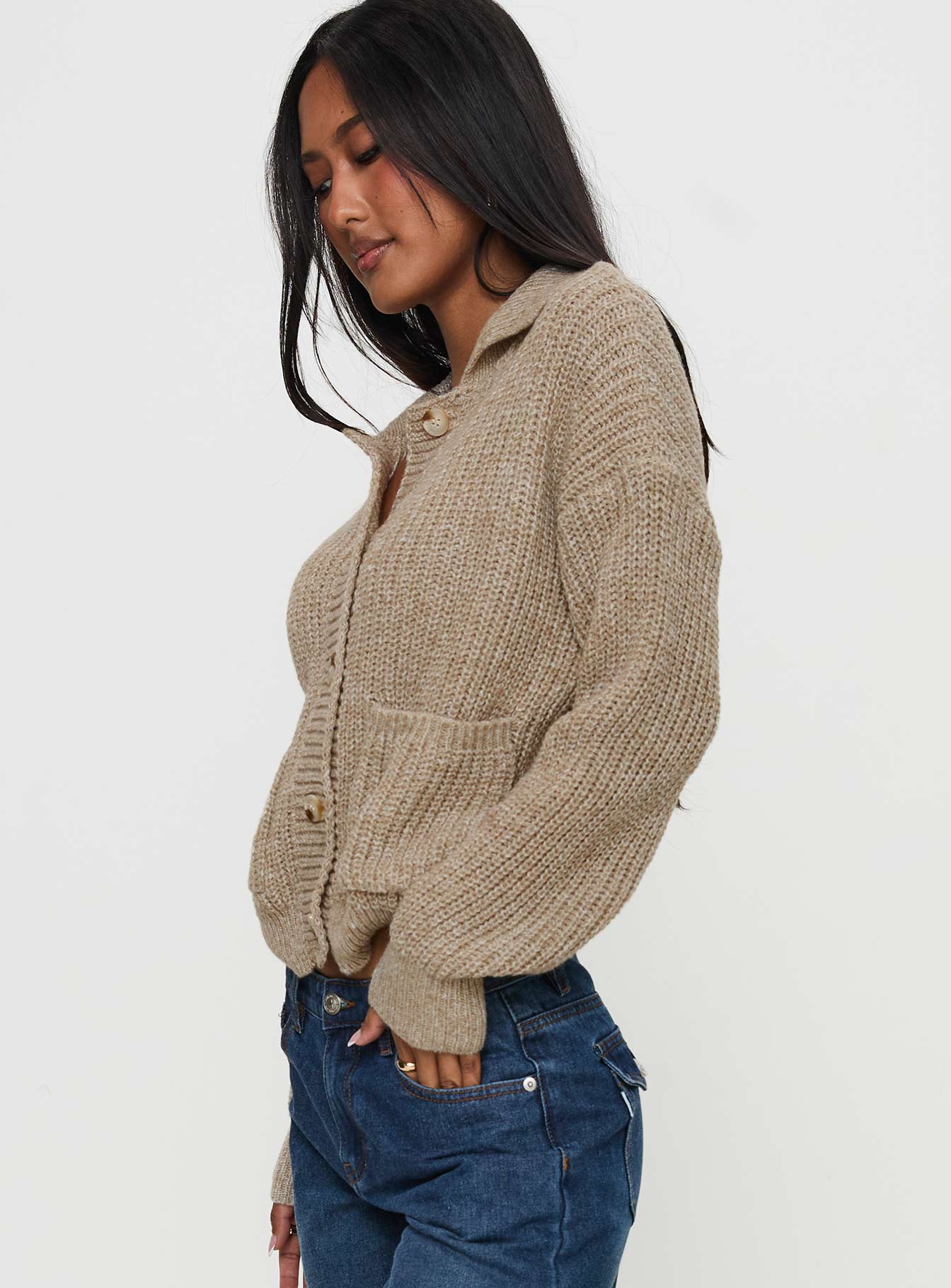 Darcel Button Up Knit Cardigan Mocha - Image 4