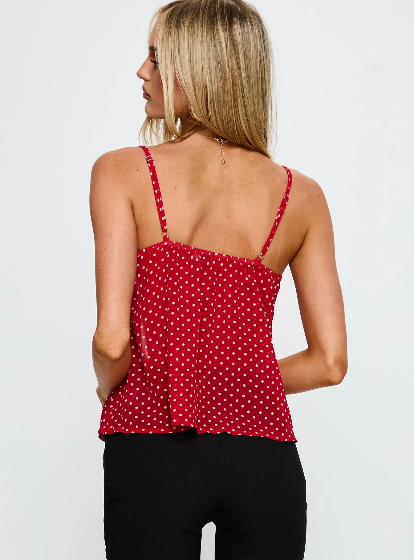Darlyne Lace Trim Cami Top Red Polka - Image 4