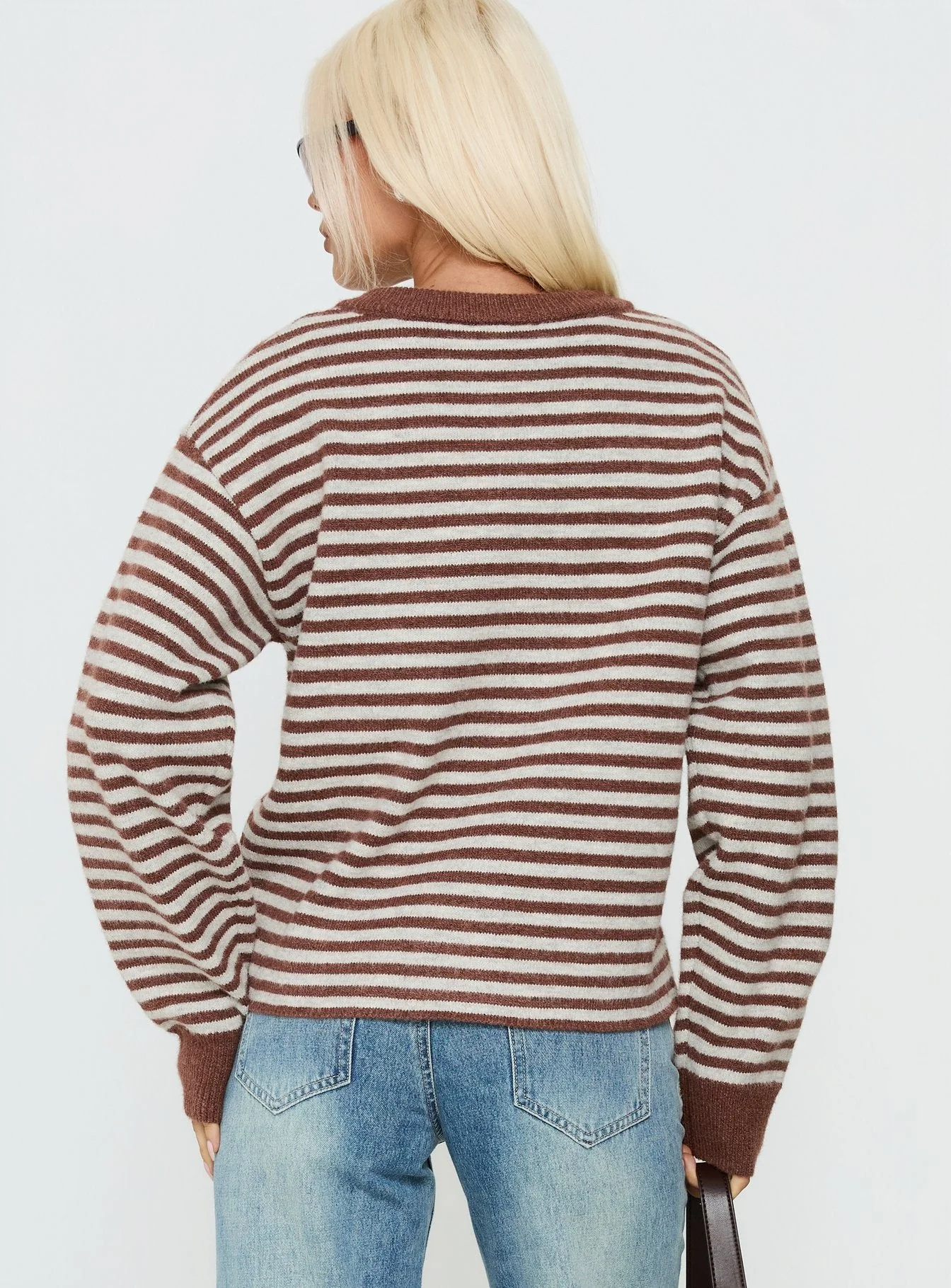 Darnelle Button Up Knit Cardigan Chocolate Stripe - Image 4