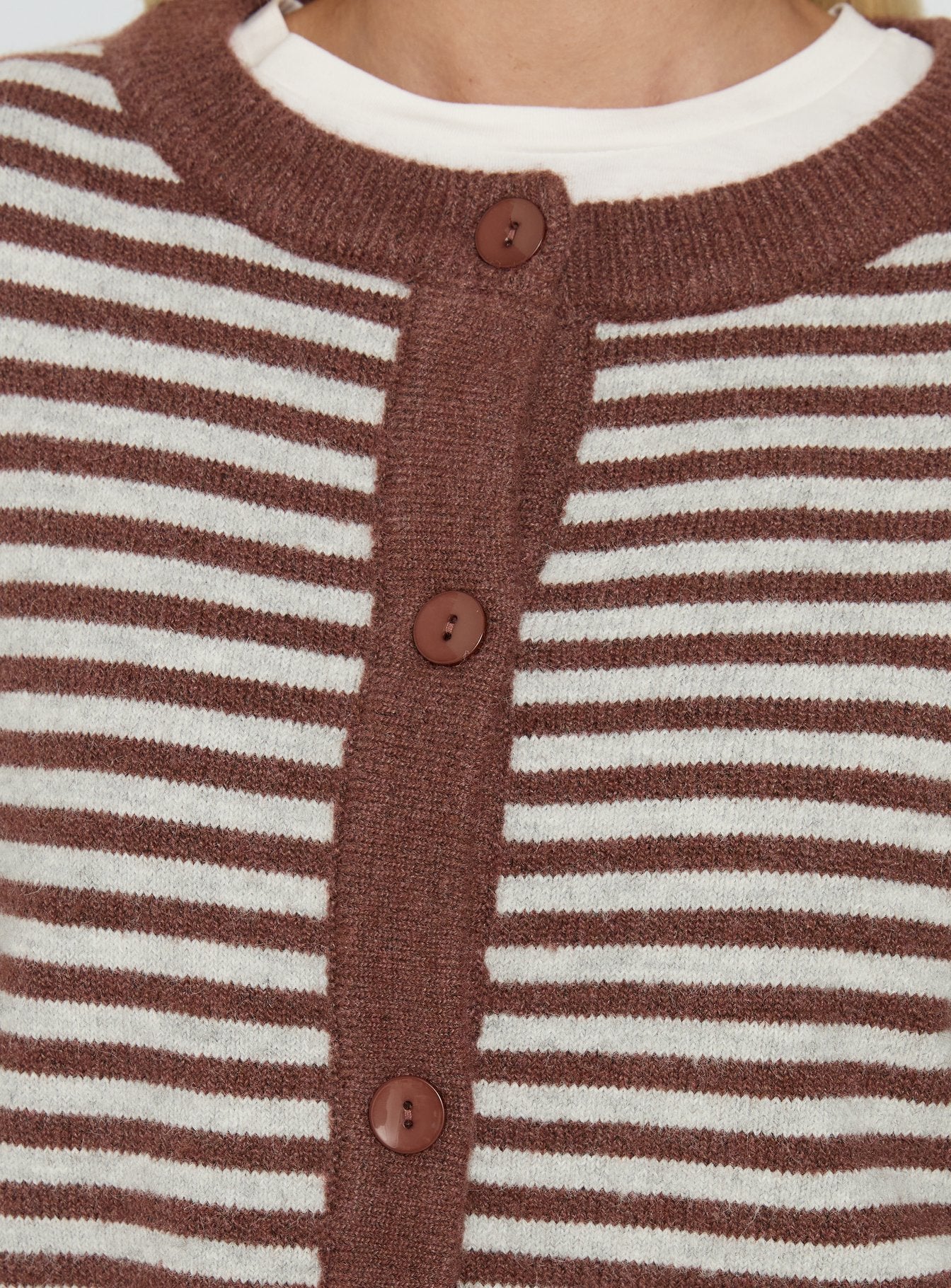 Darnelle Button Up Knit Cardigan Chocolate Stripe - Image 5