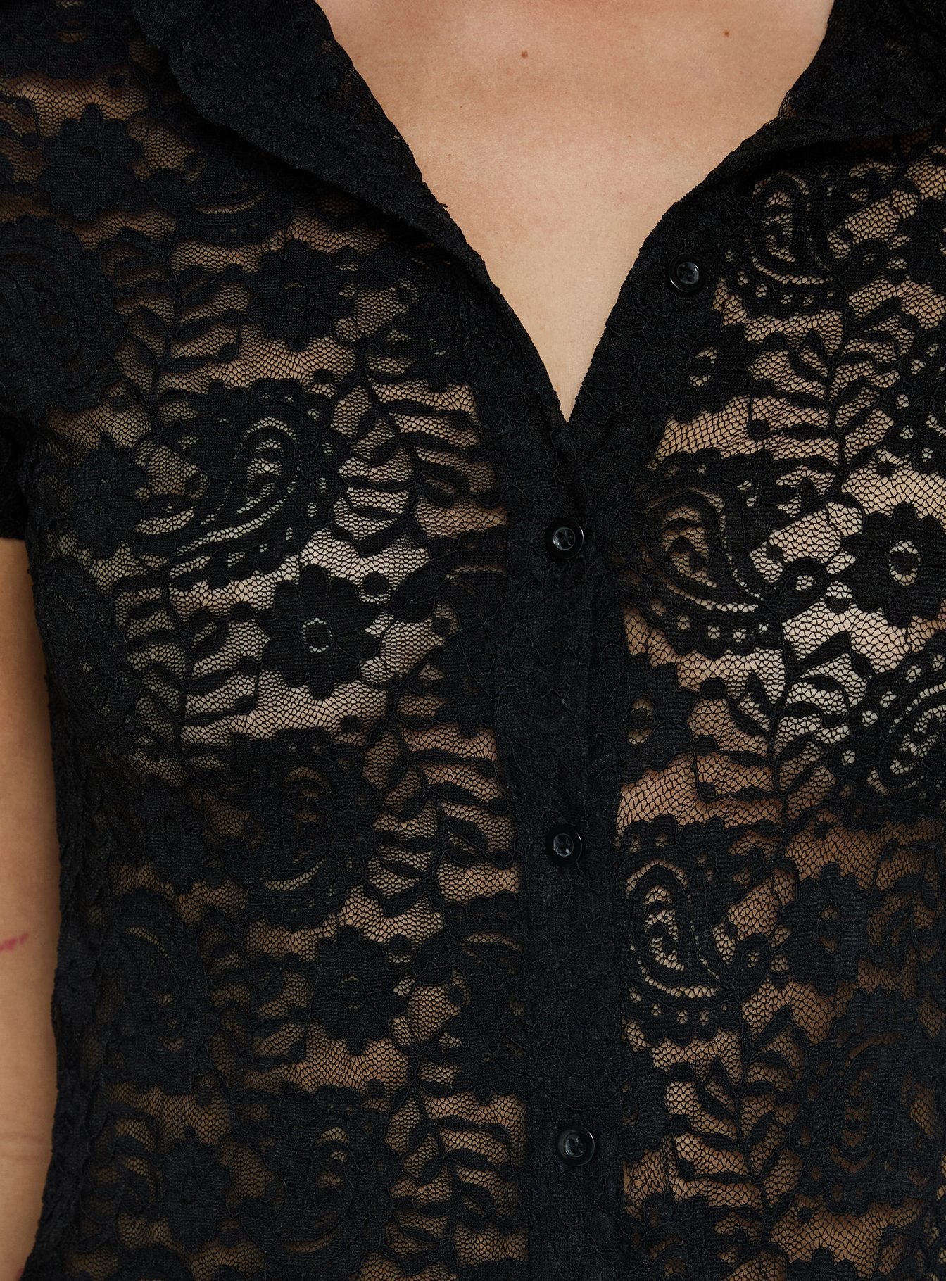 Daveney Lace Short Sleeve Collared Top Black - Image 6