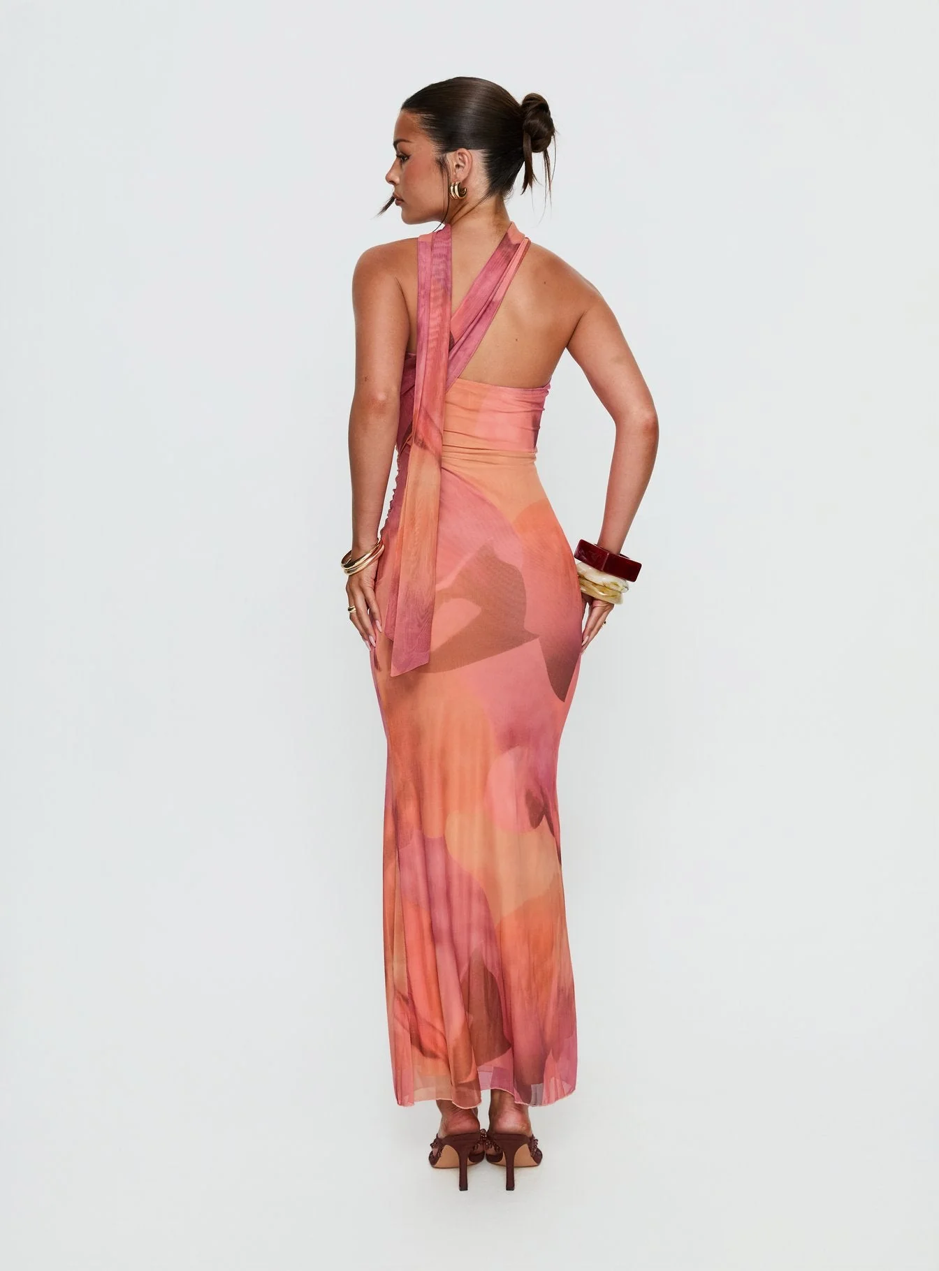 Davynn Scarf Detail Strapless Maxi Dress Pink Multi - Image 4