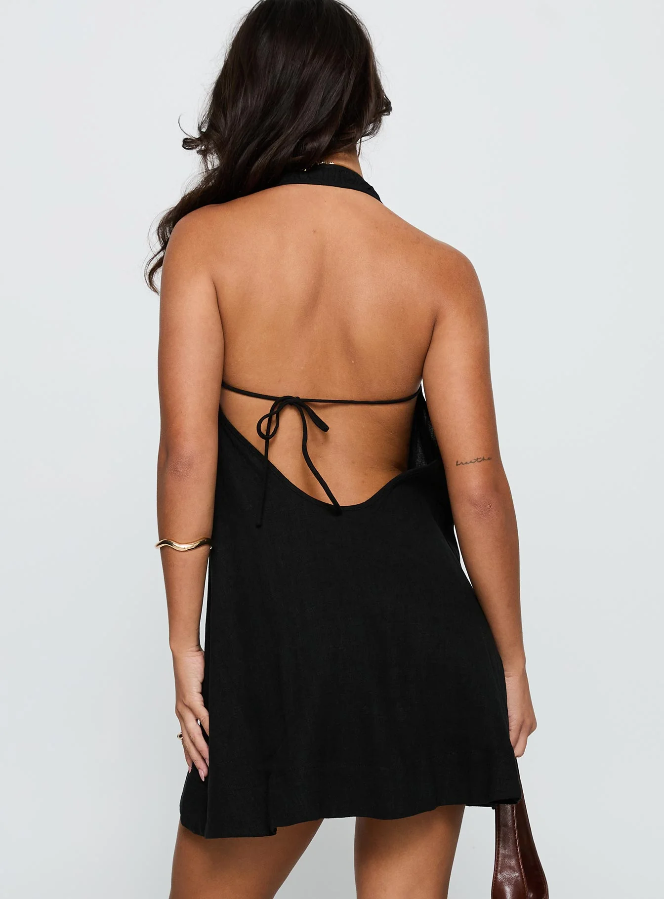Daydreams Linen Blend Halter Mini Dress Black - Image 5