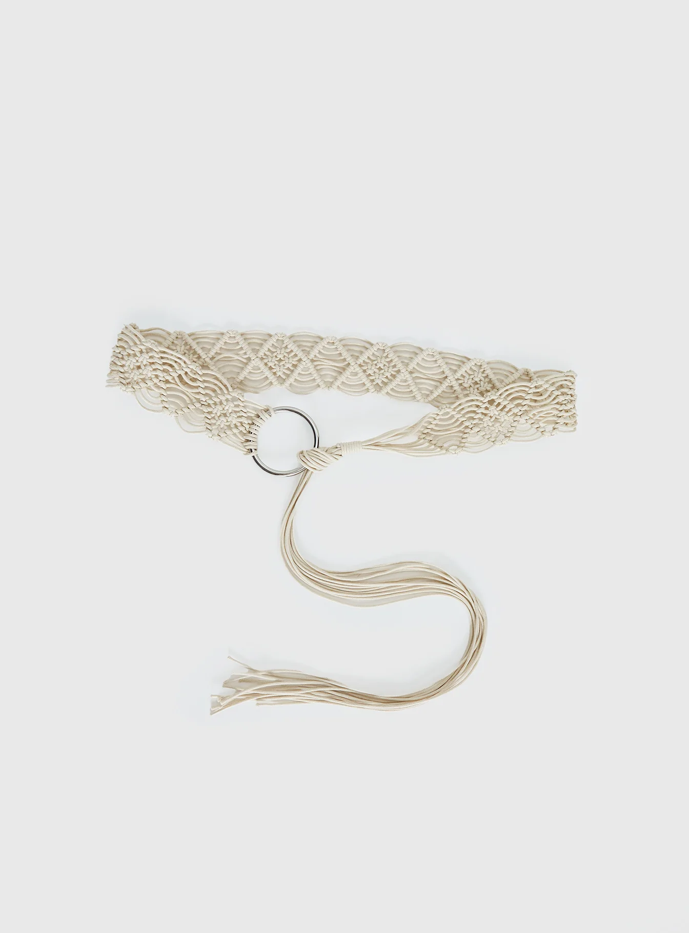 Dayten Ring Detail Crochet Belt Beige - Image 2