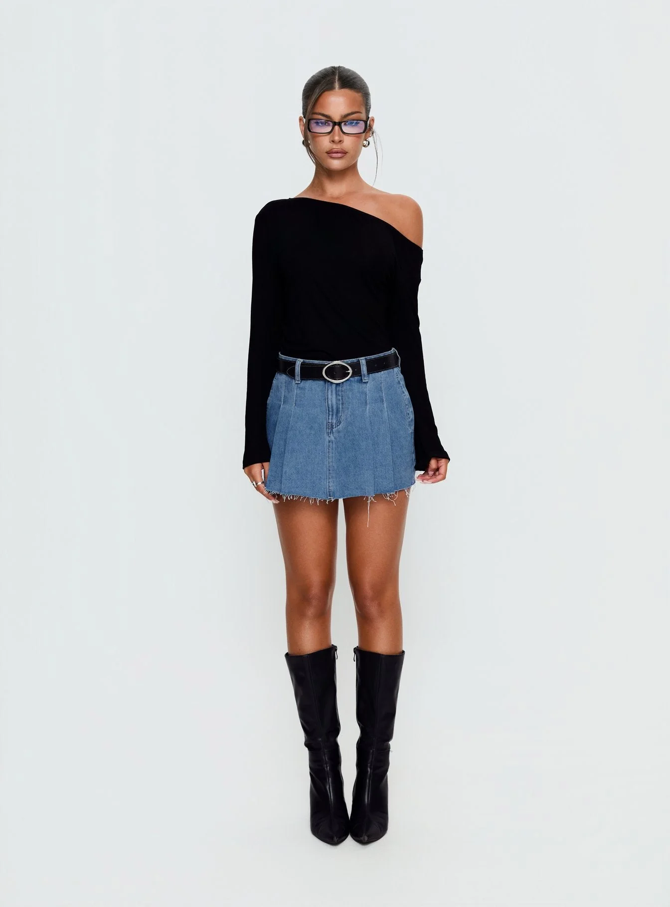 Debera Pleated Mini Skirt Mid Blue Wash - Image 6