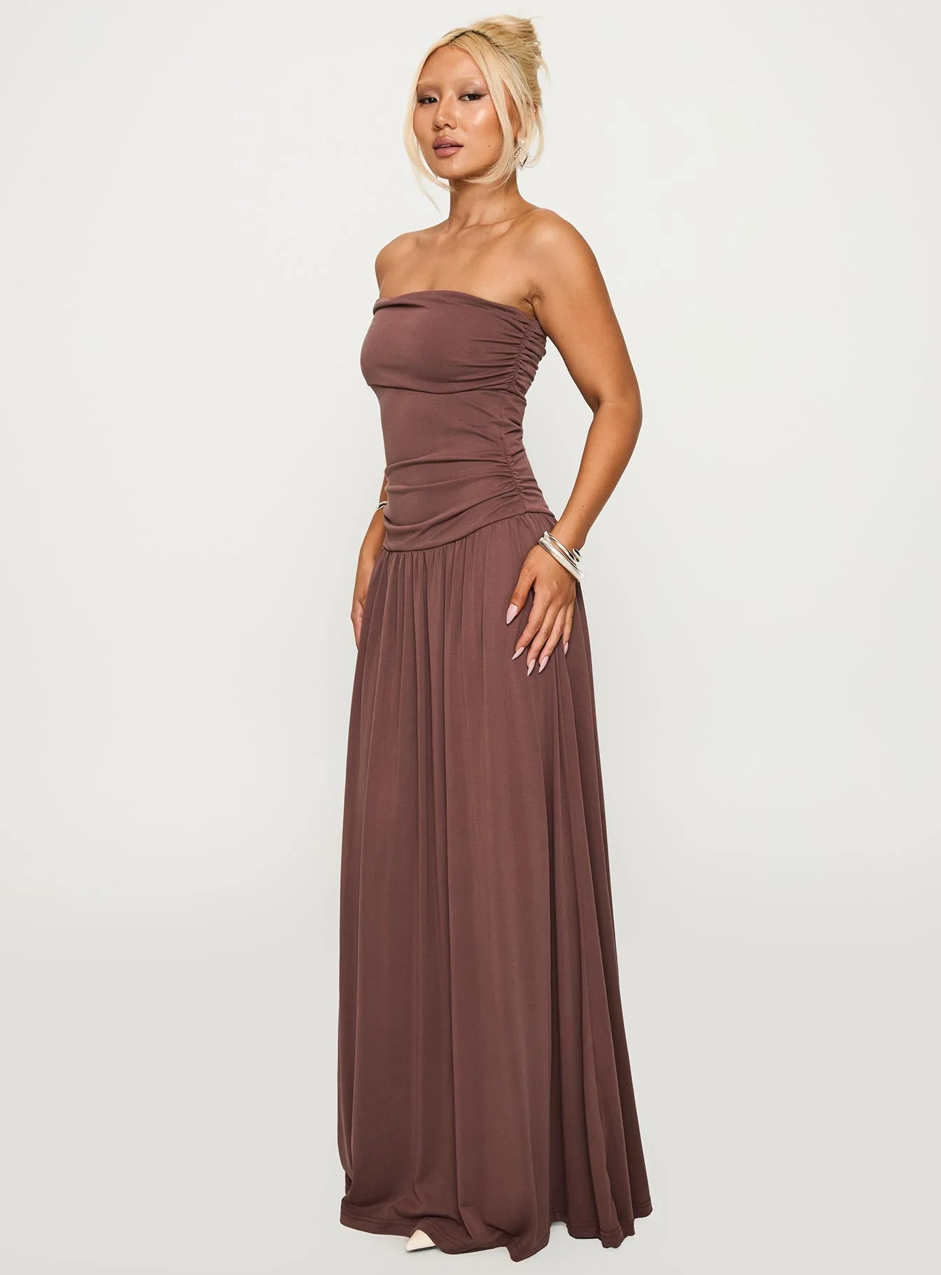 Decadence Strapless Maxi Dress Brown - Image 4