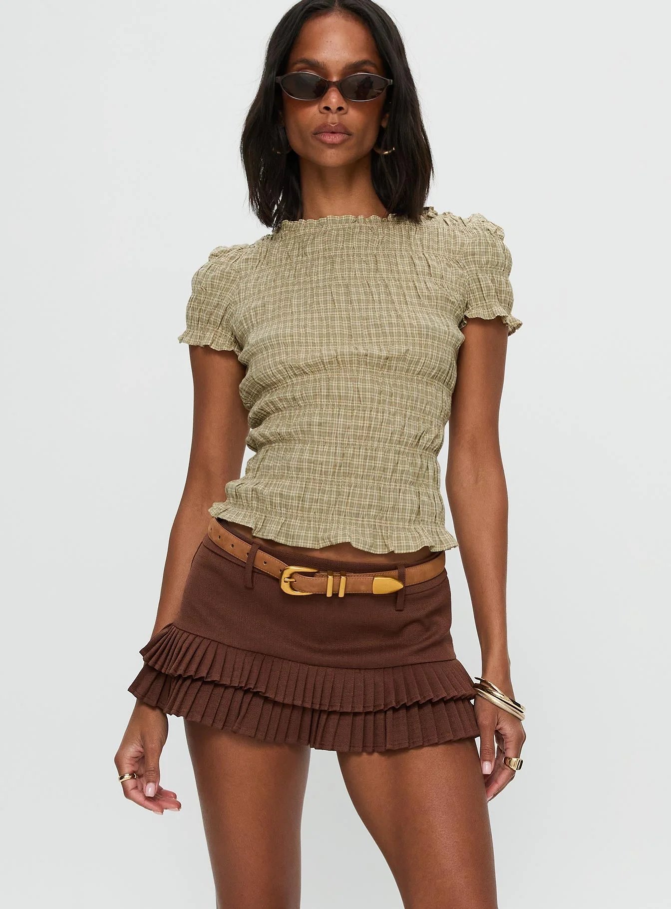 Deei Double Ruffle Mini Skort Chocolate - Image 2