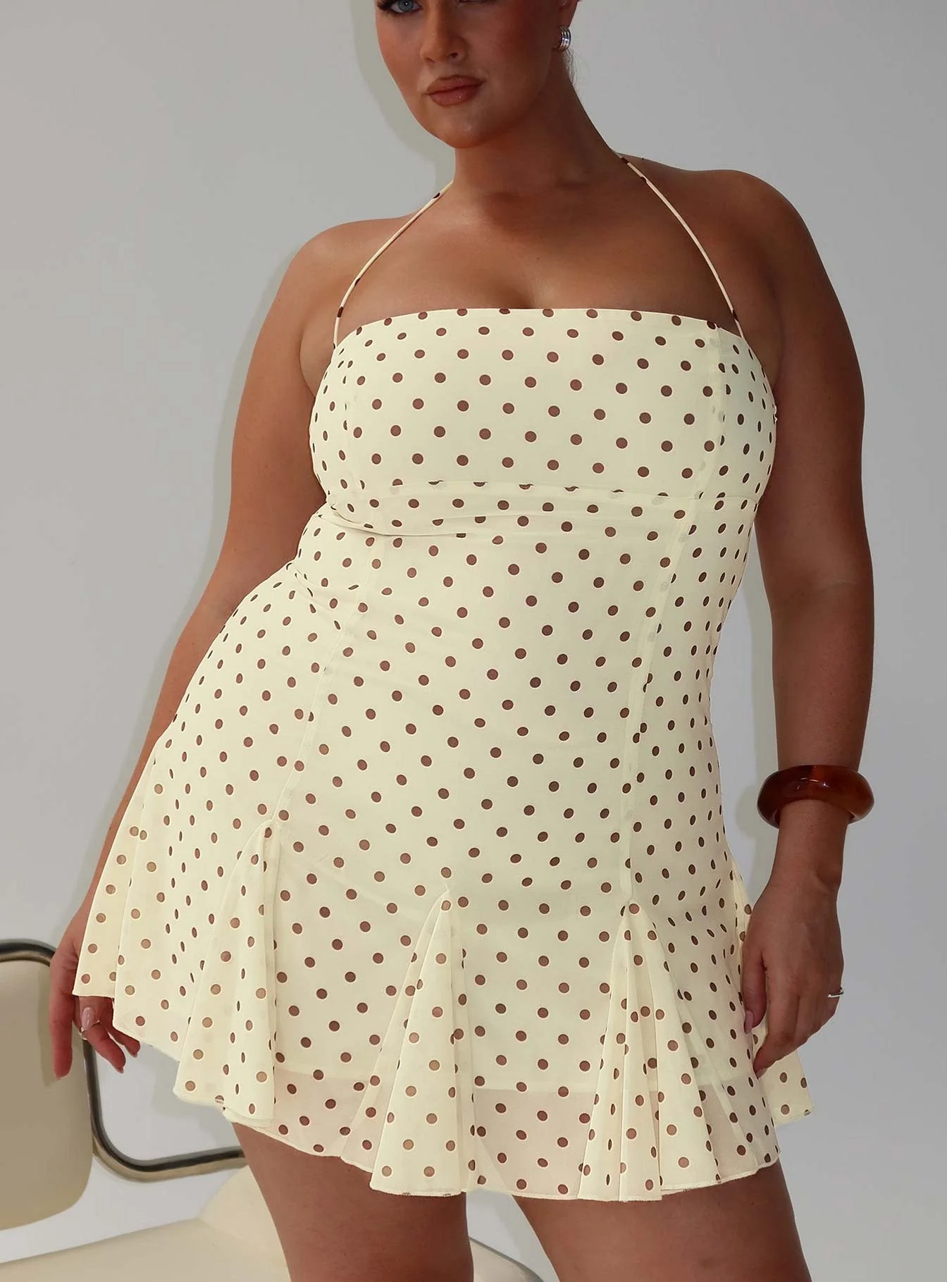 Delamere Mini Dress Yellow / Brown Polka Curve