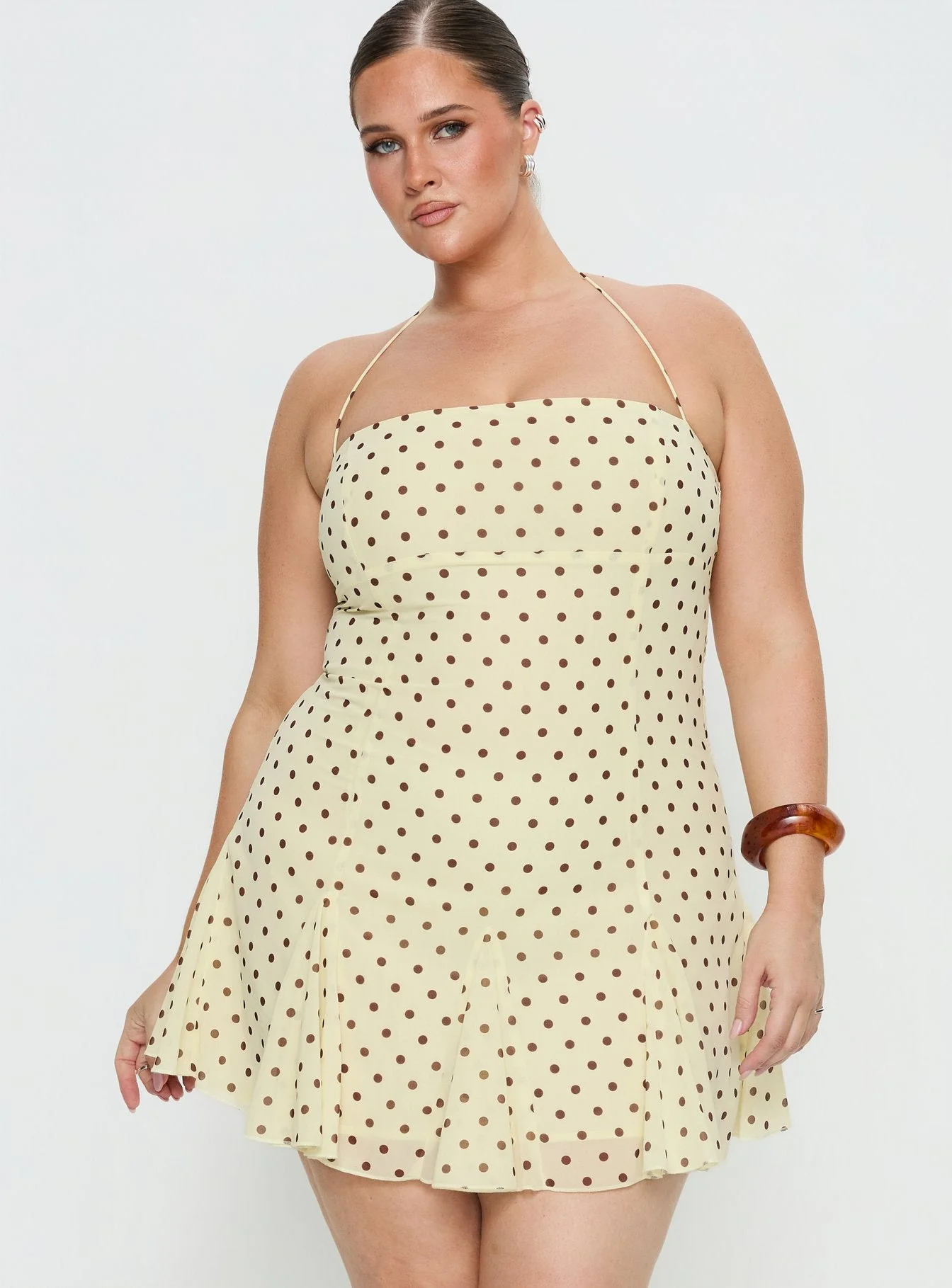Delamere Mini Dress Yellow / Brown Polka Curve - Image 2