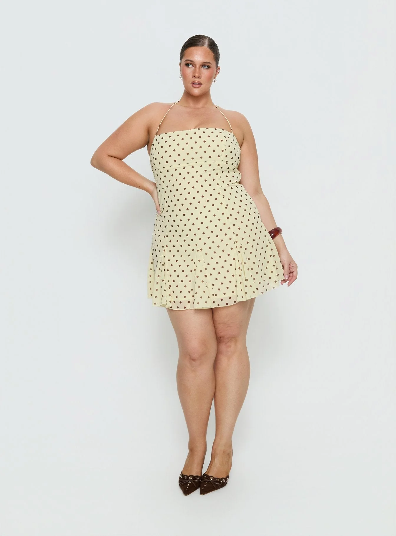 Delamere Mini Dress Yellow / Brown Polka Curve - Image 3