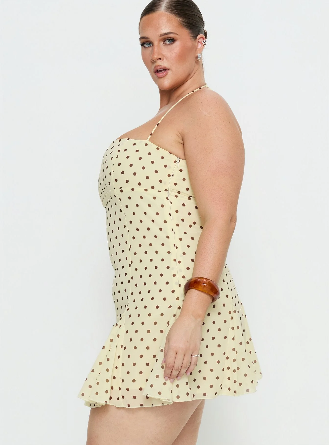 Delamere Mini Dress Yellow / Brown Polka Curve - Image 4