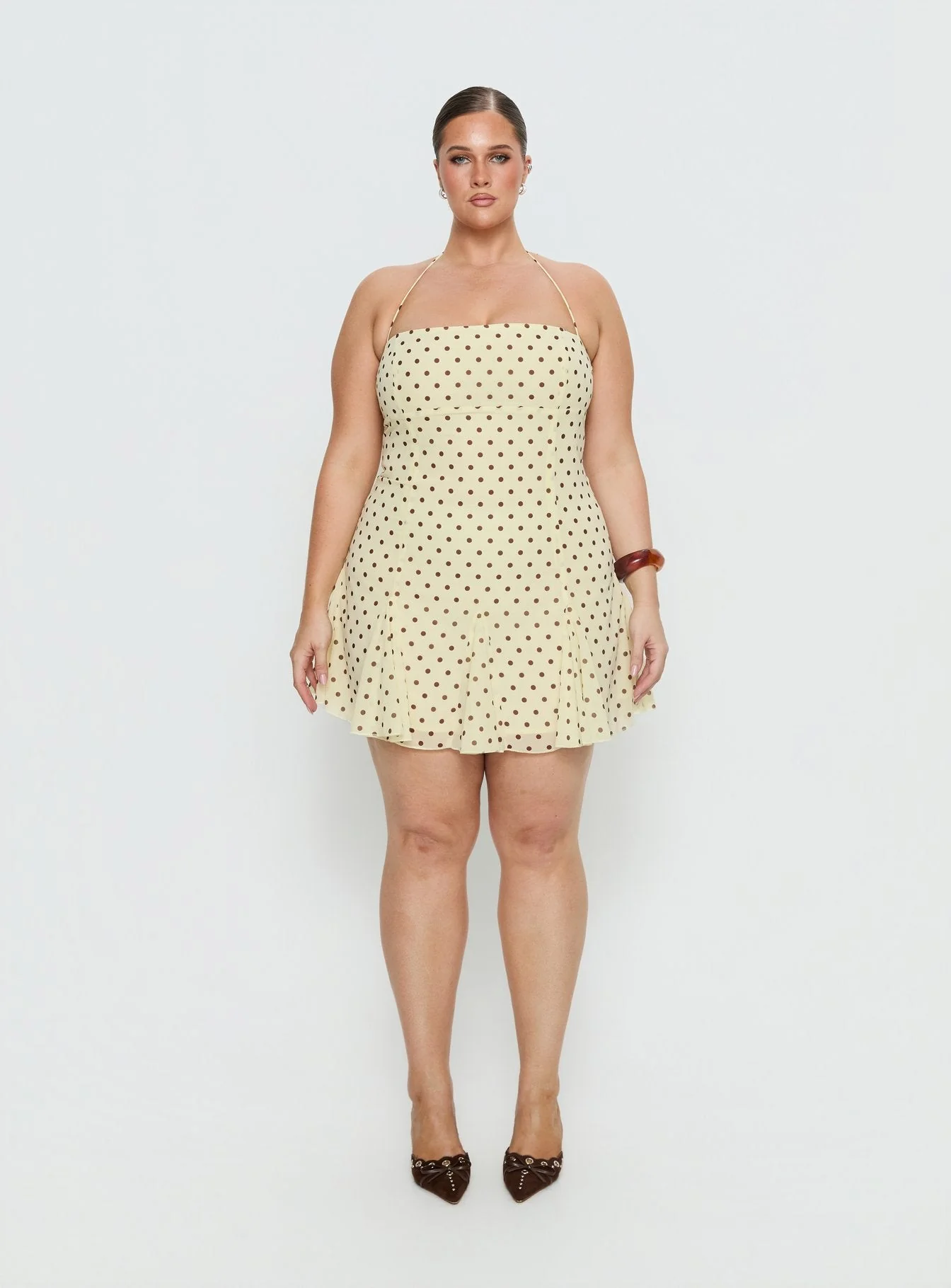 Delamere Mini Dress Yellow / Brown Polka Curve - Image 7