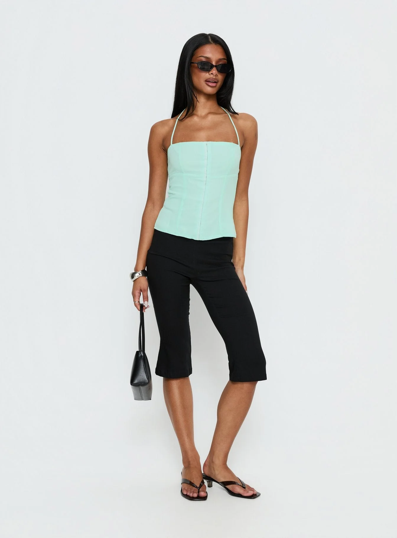 Delamere Tie Neck Top Aqua - Image 2