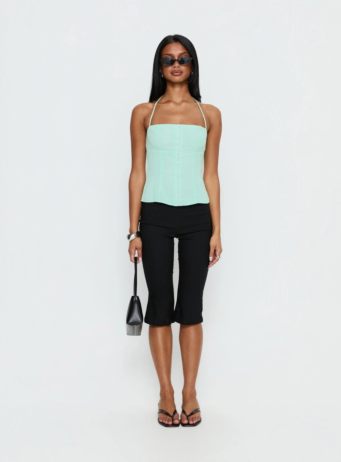 Delamere Tie Neck Top Aqua - Image 6