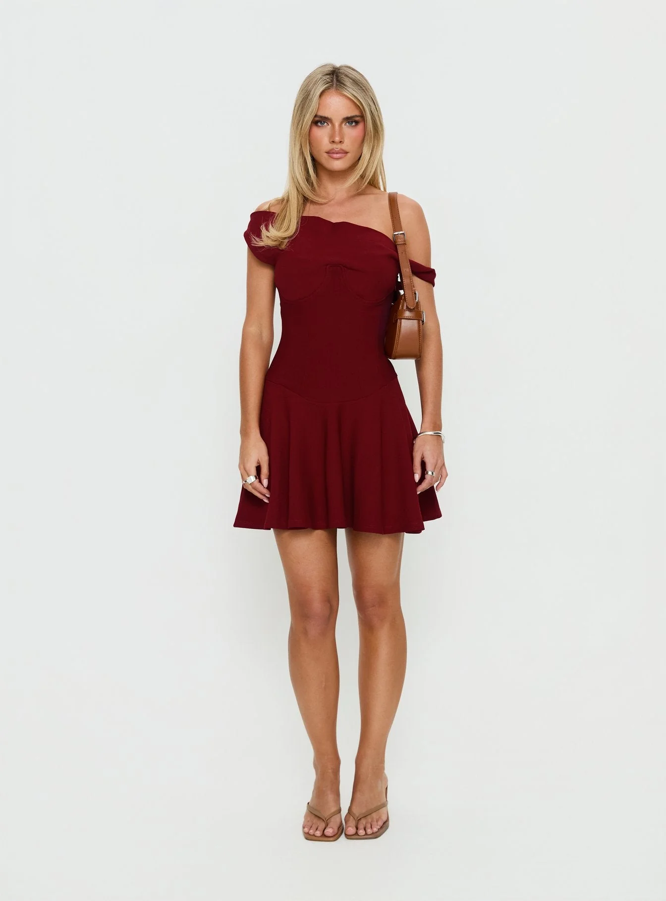 Delcina Off Shoulder Corset Mini Dress Burgundy - Image 6
