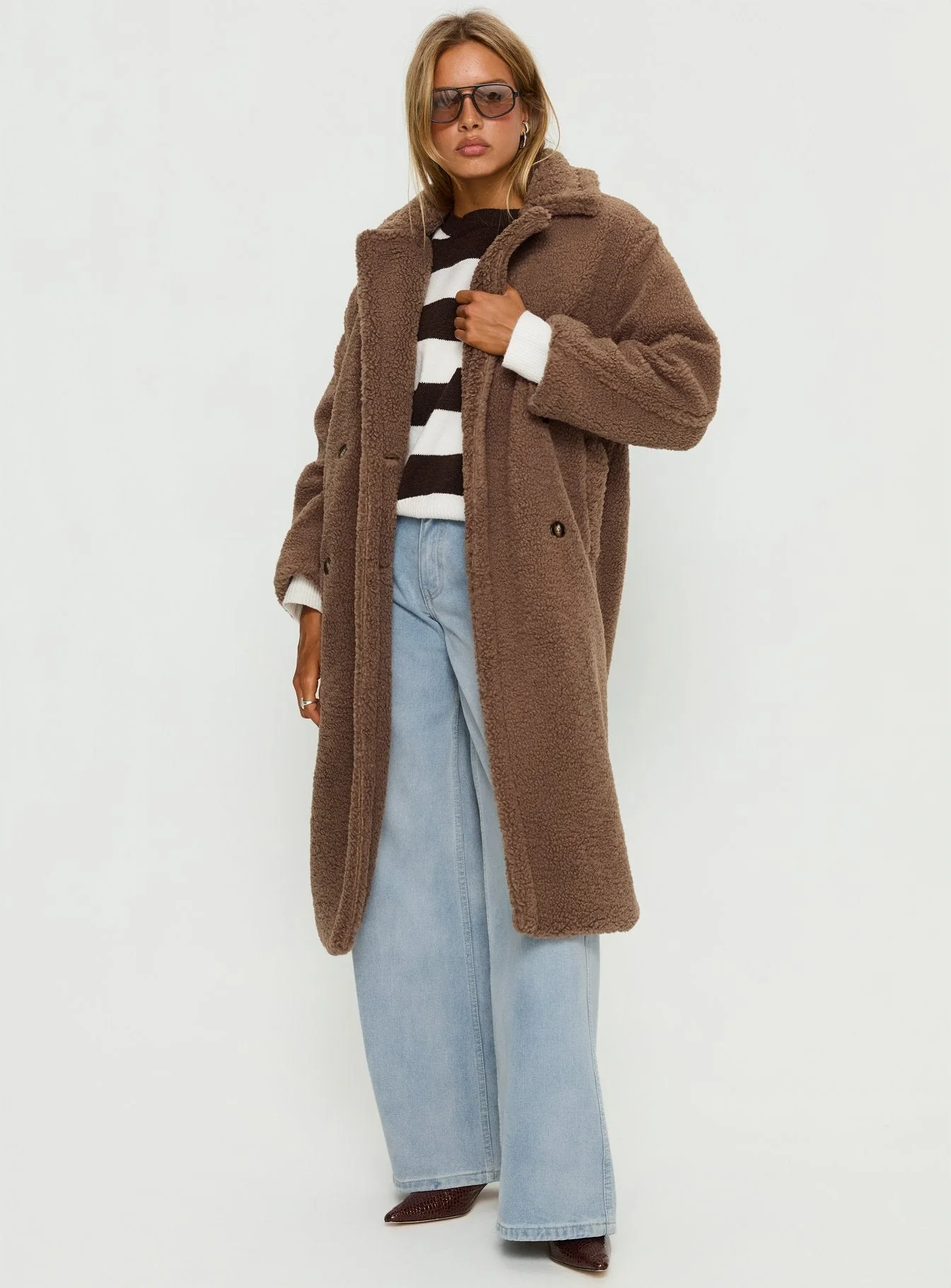 Delora Fluffy Longline Coat Brown - Image 2