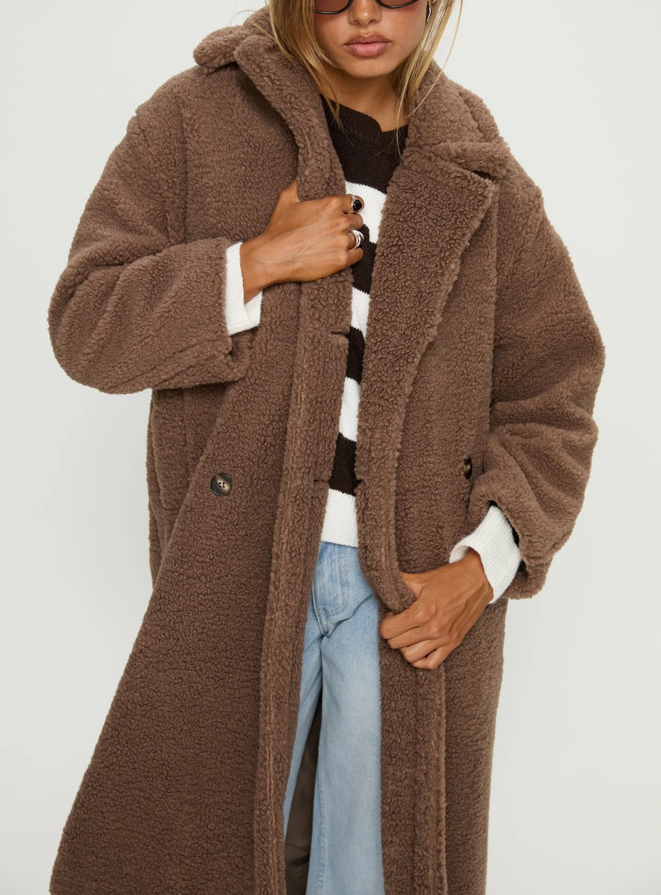 Delora Fluffy Longline Coat Brown - Image 5