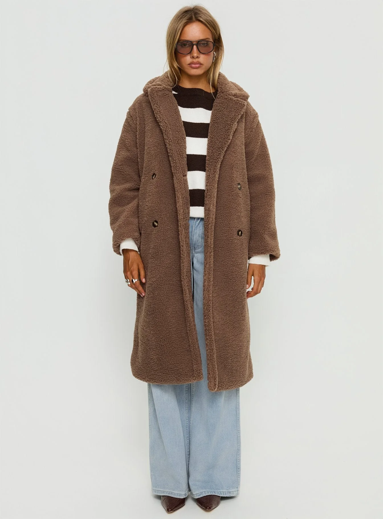 Delora Fluffy Longline Coat Brown - Image 6