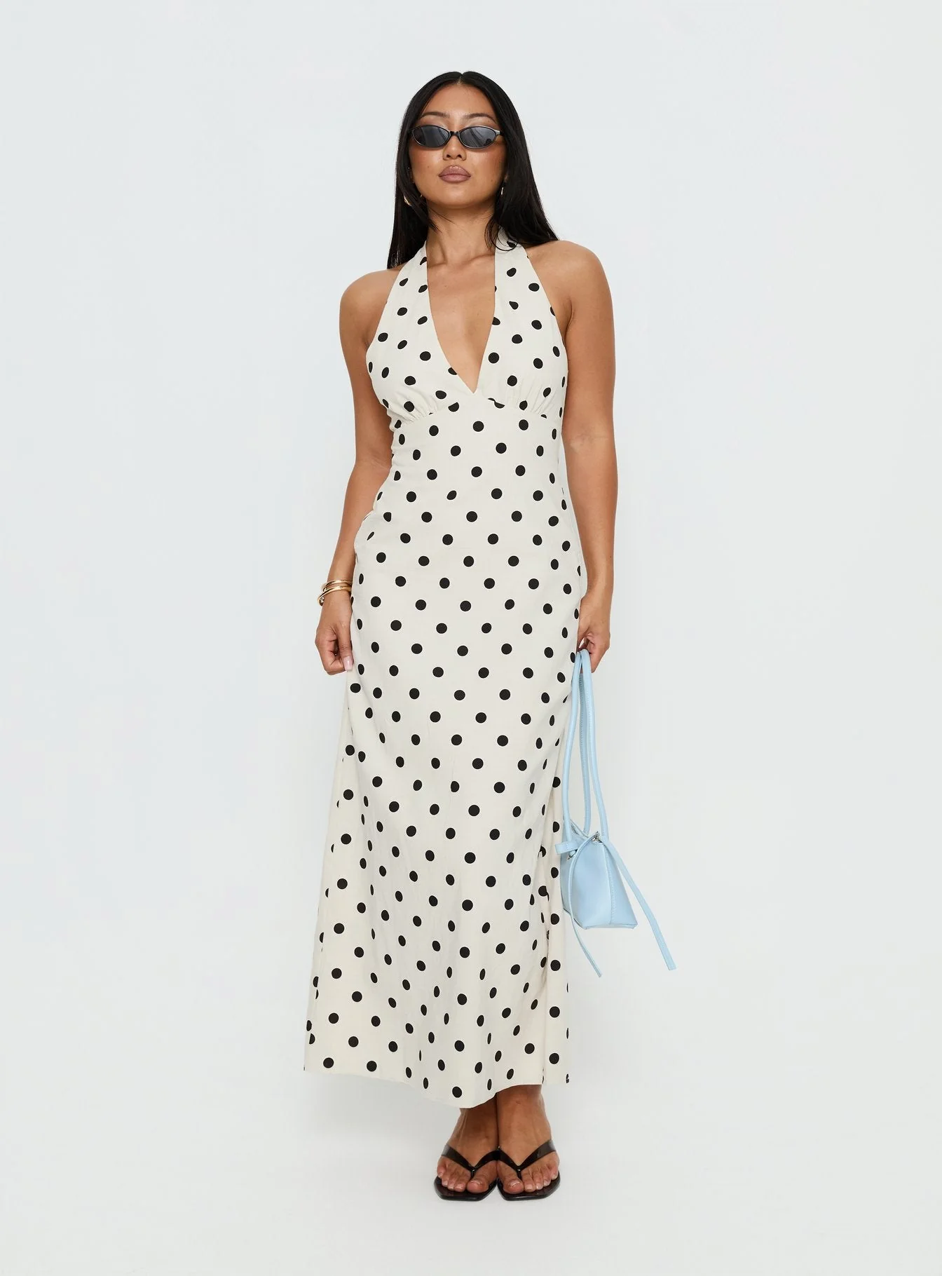 Delphinia Halter Maxi Dress Cream Polka Dot - Image 2