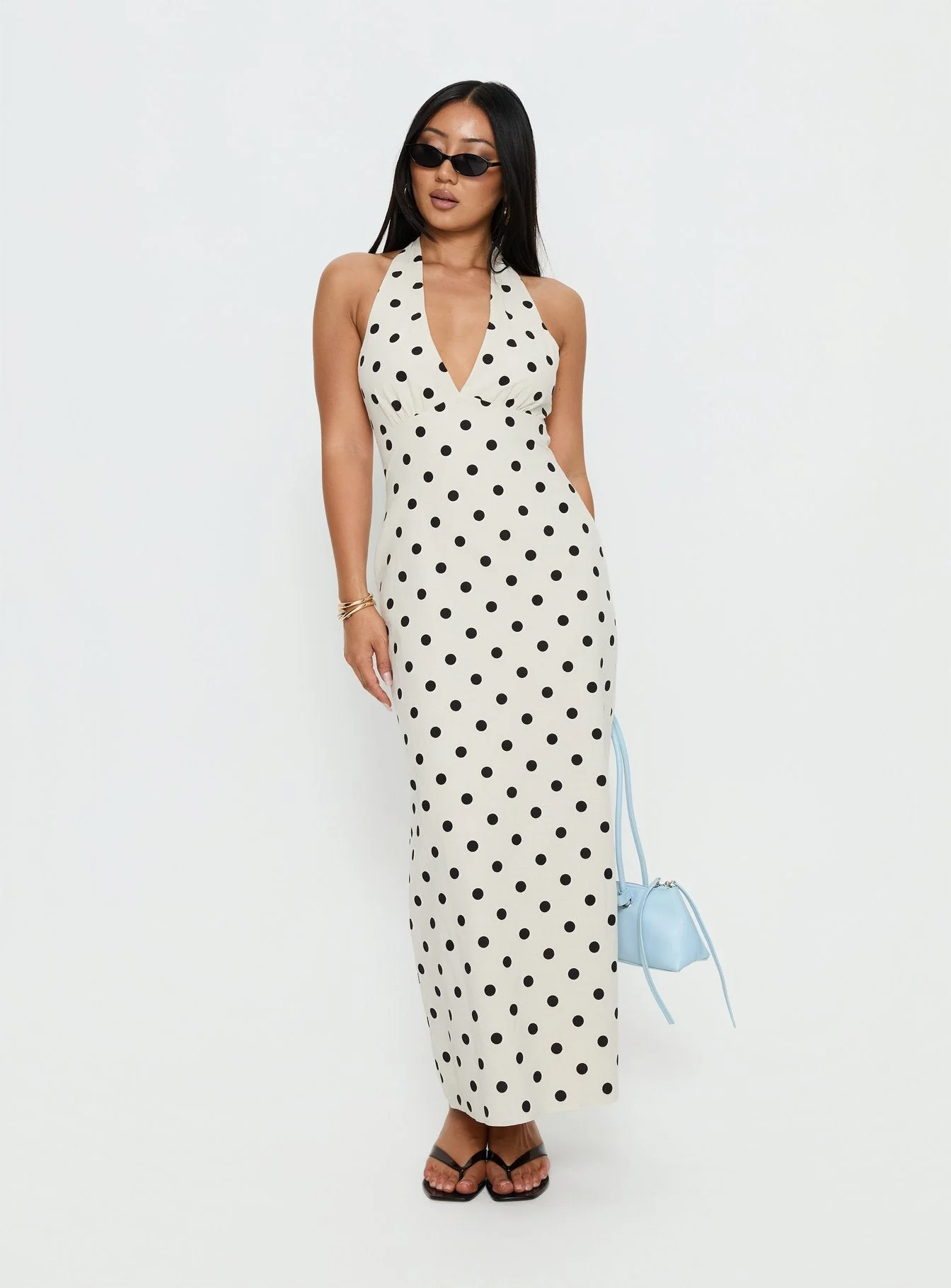 Delphinia Halter Maxi Dress Cream Polka Dot - Image 3