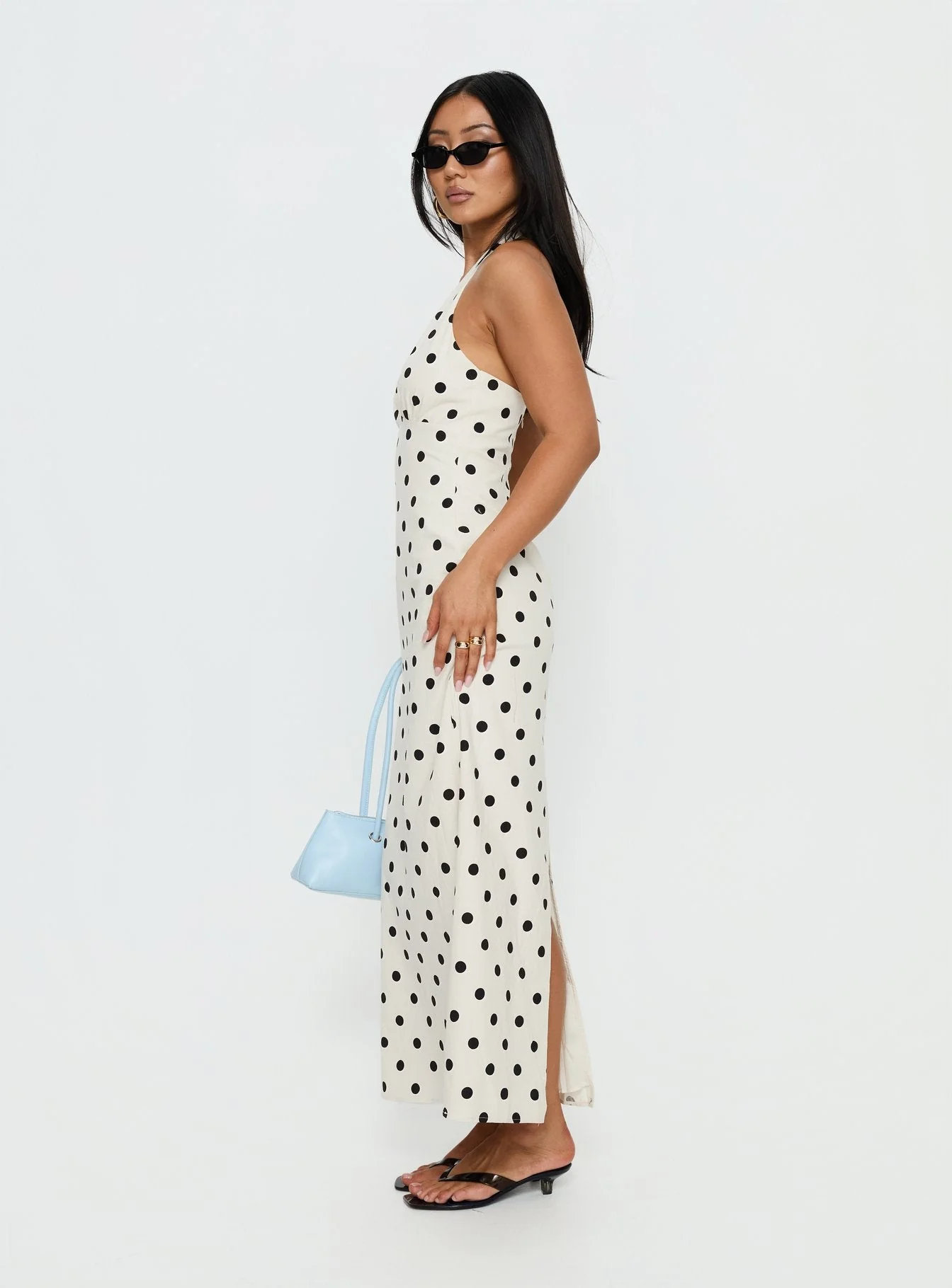 Delphinia Halter Maxi Dress Cream Polka Dot - Image 4
