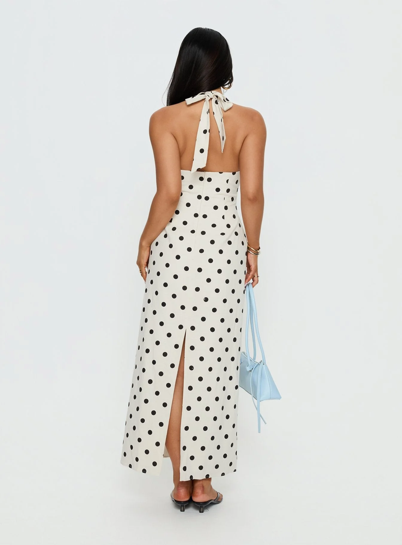 Delphinia Halter Maxi Dress Cream Polka Dot - Image 5