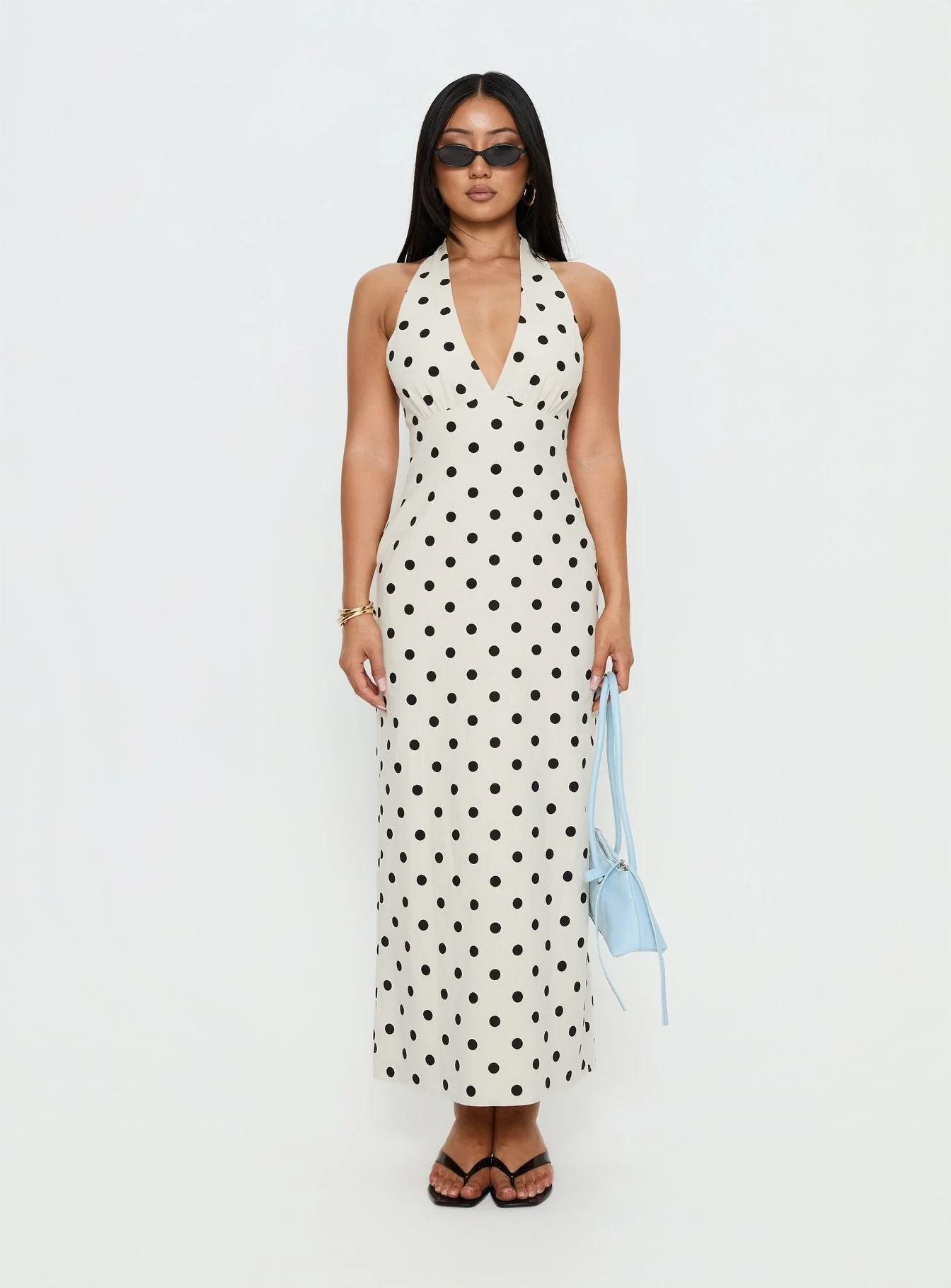 Delphinia Halter Maxi Dress Cream Polka Dot - Image 7
