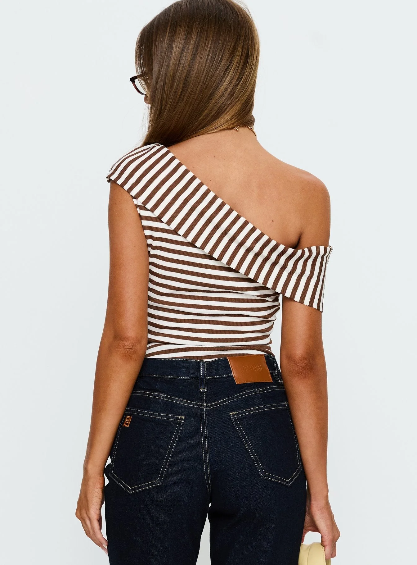 Demetria Off Shoulder Bodysuit Brown Stripe - Image 5