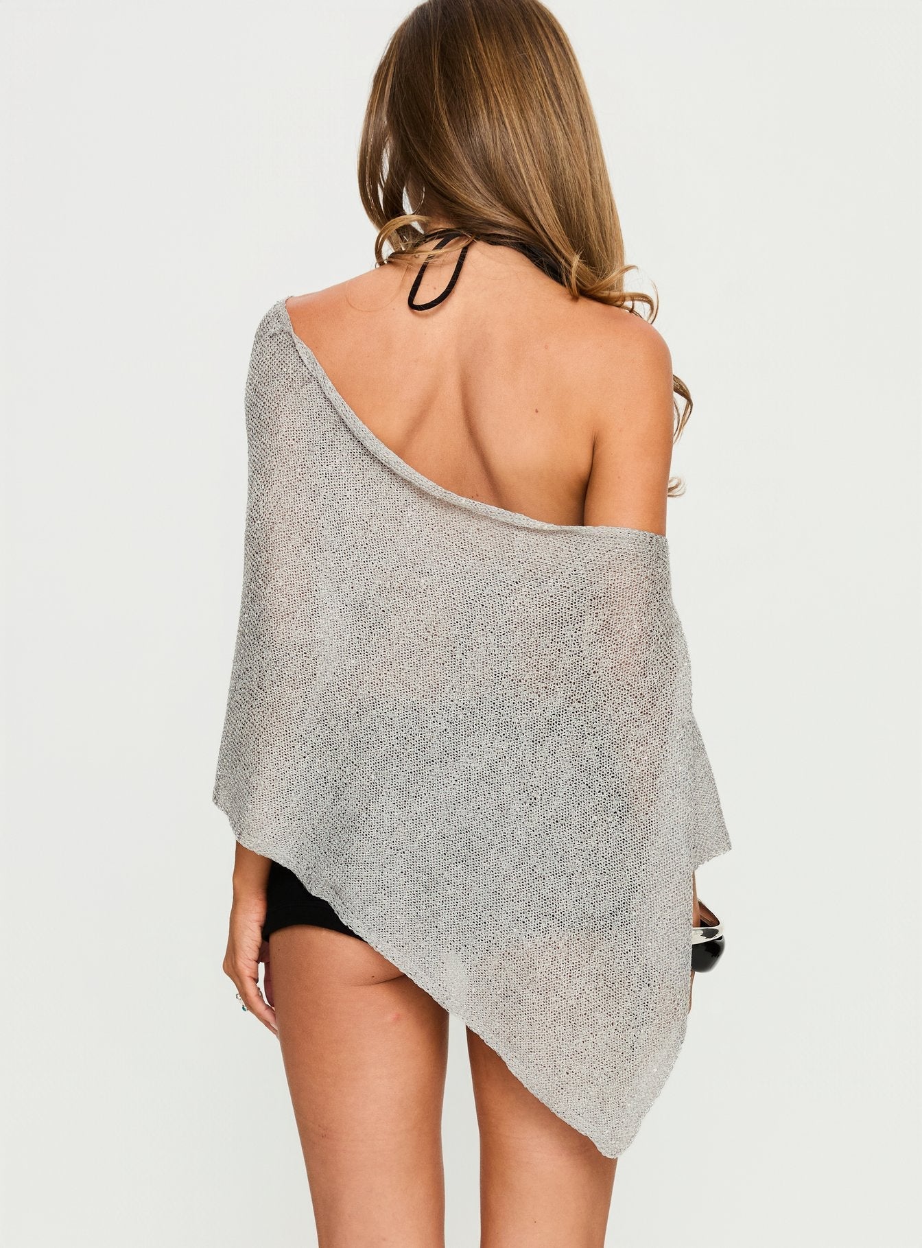 Deonie Knit Sequin Poncho Top Silver - Image 5