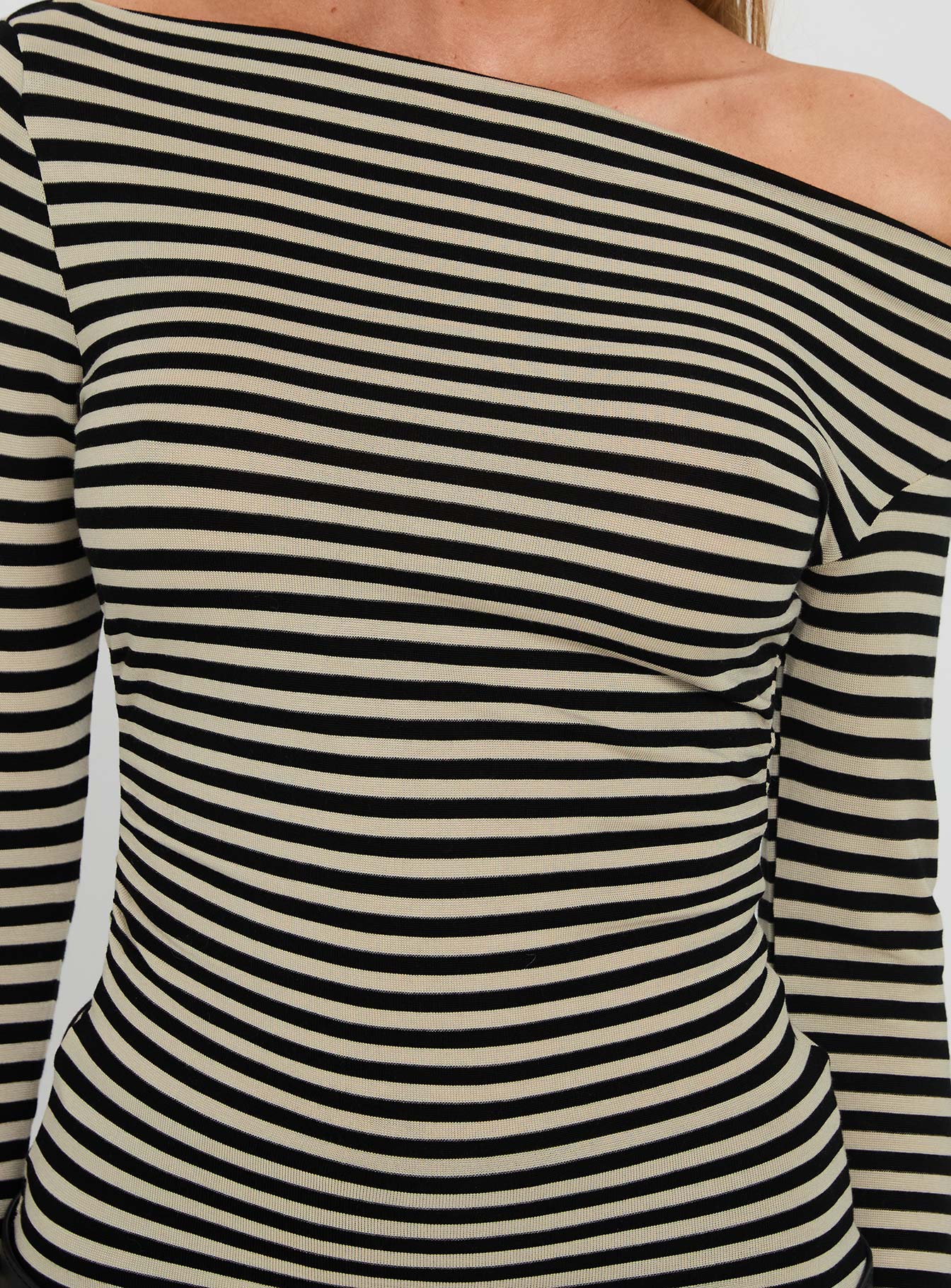 Dereka One Shoulder Long Sleeve Top Beige Stripe - Image 6