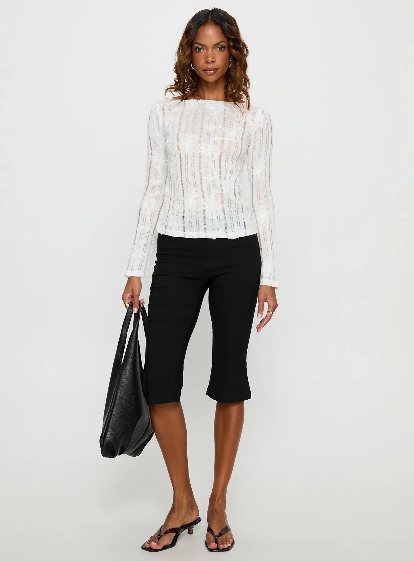Devanie Sheer Long Sleeve Top White - Image 3