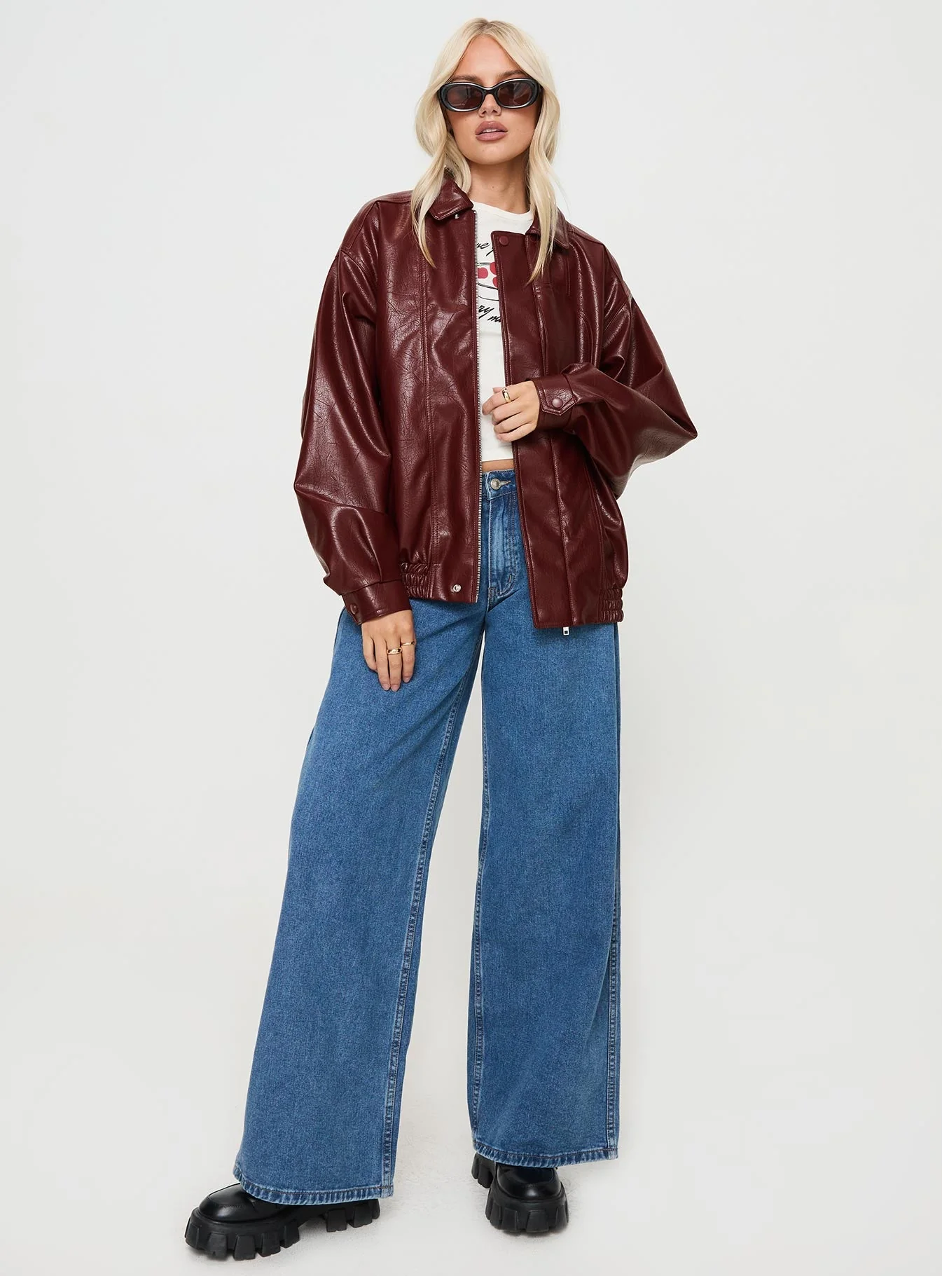 Devija Faux Leather Jacket Burgundy - Image 3