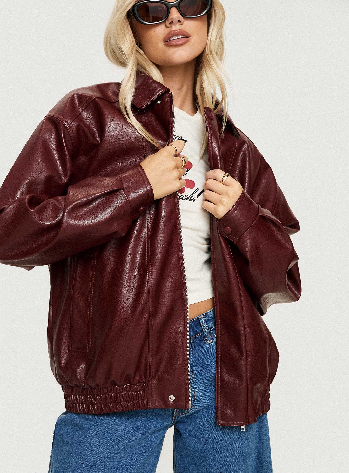 Devija Faux Leather Jacket Burgundy - Image 7