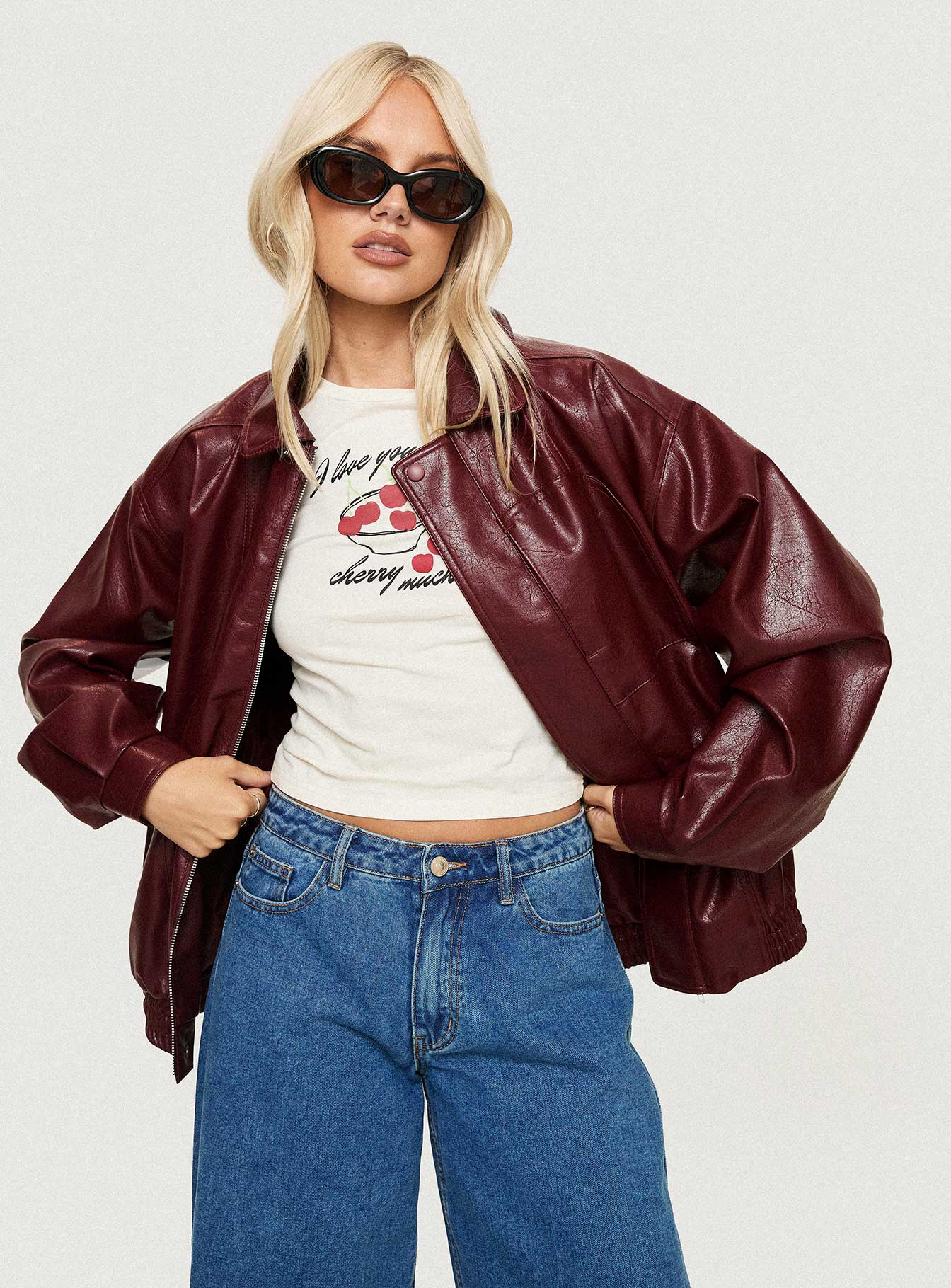 Devija Faux Leather Jacket Burgundy - Image 8