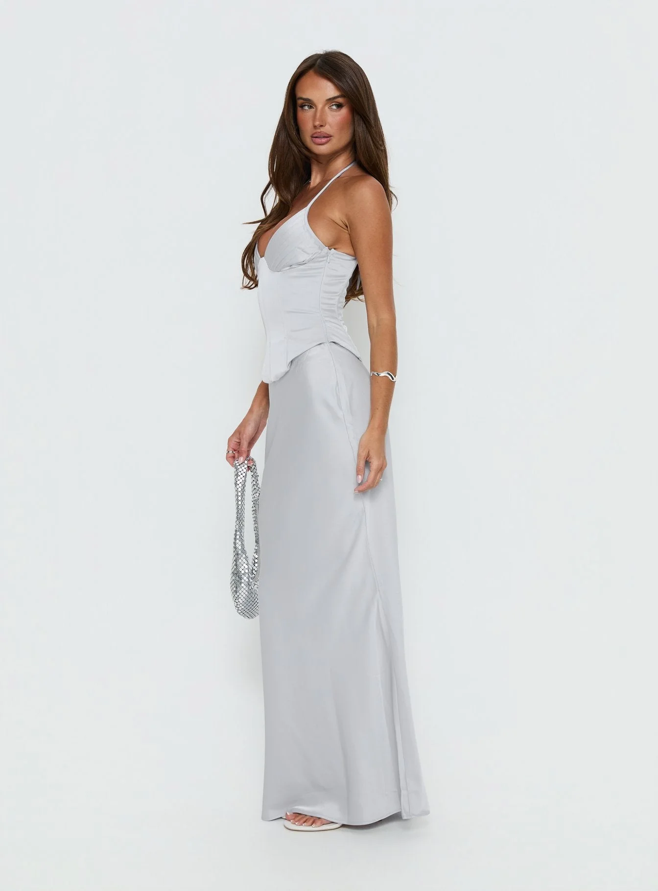 Devotedness Satin Corset Maxi Dress Silver - Image 4