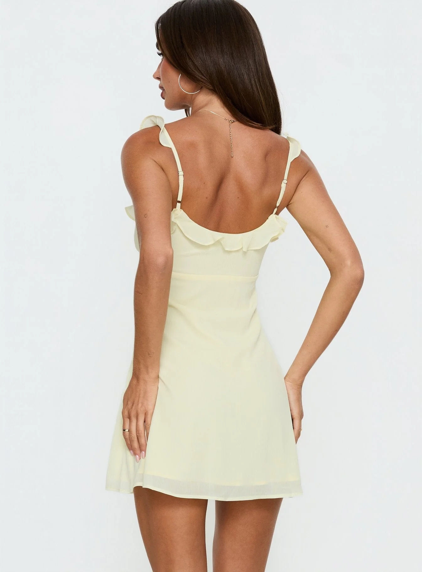 Dewdrops Chiffon Frill Mini Dress Yellow - Image 4