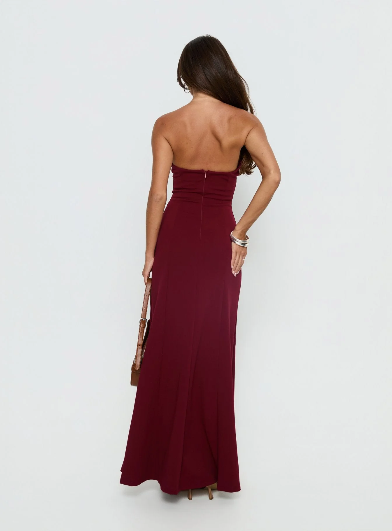 Diamanti Strapless High Slit Maxi Dress Burgundy - Image 5