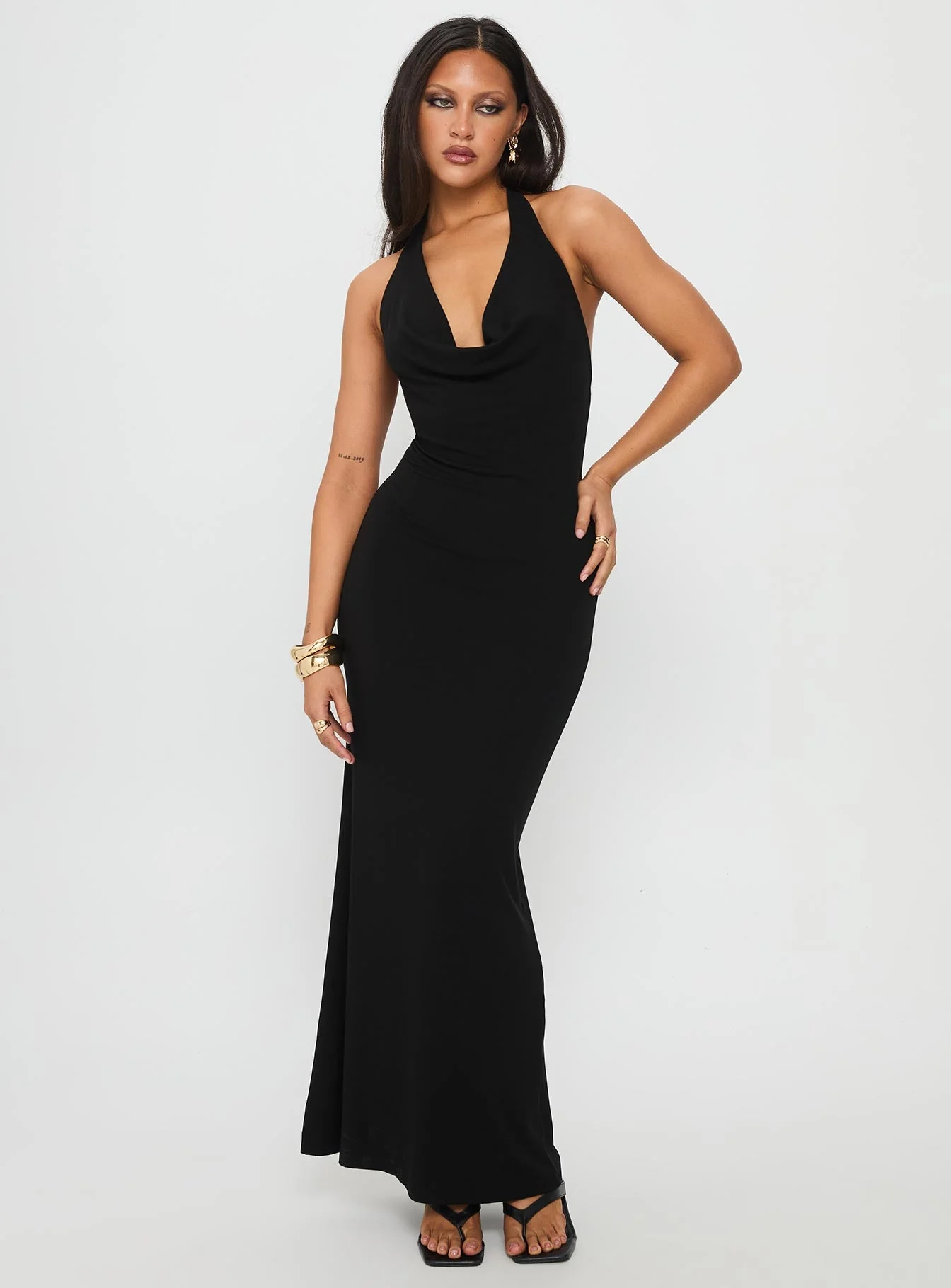 Diamonde Halter Scarf Maxi Dress Black - Image 2