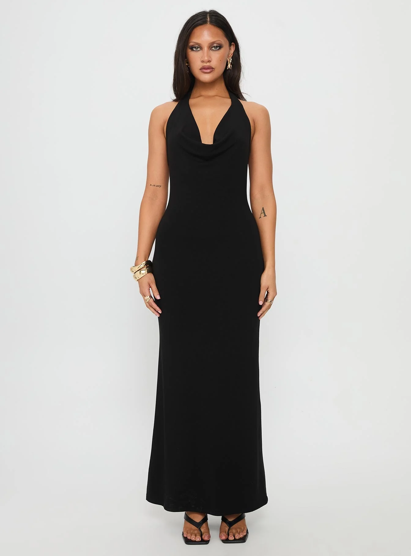Diamonde Halter Scarf Maxi Dress Black - Image 6