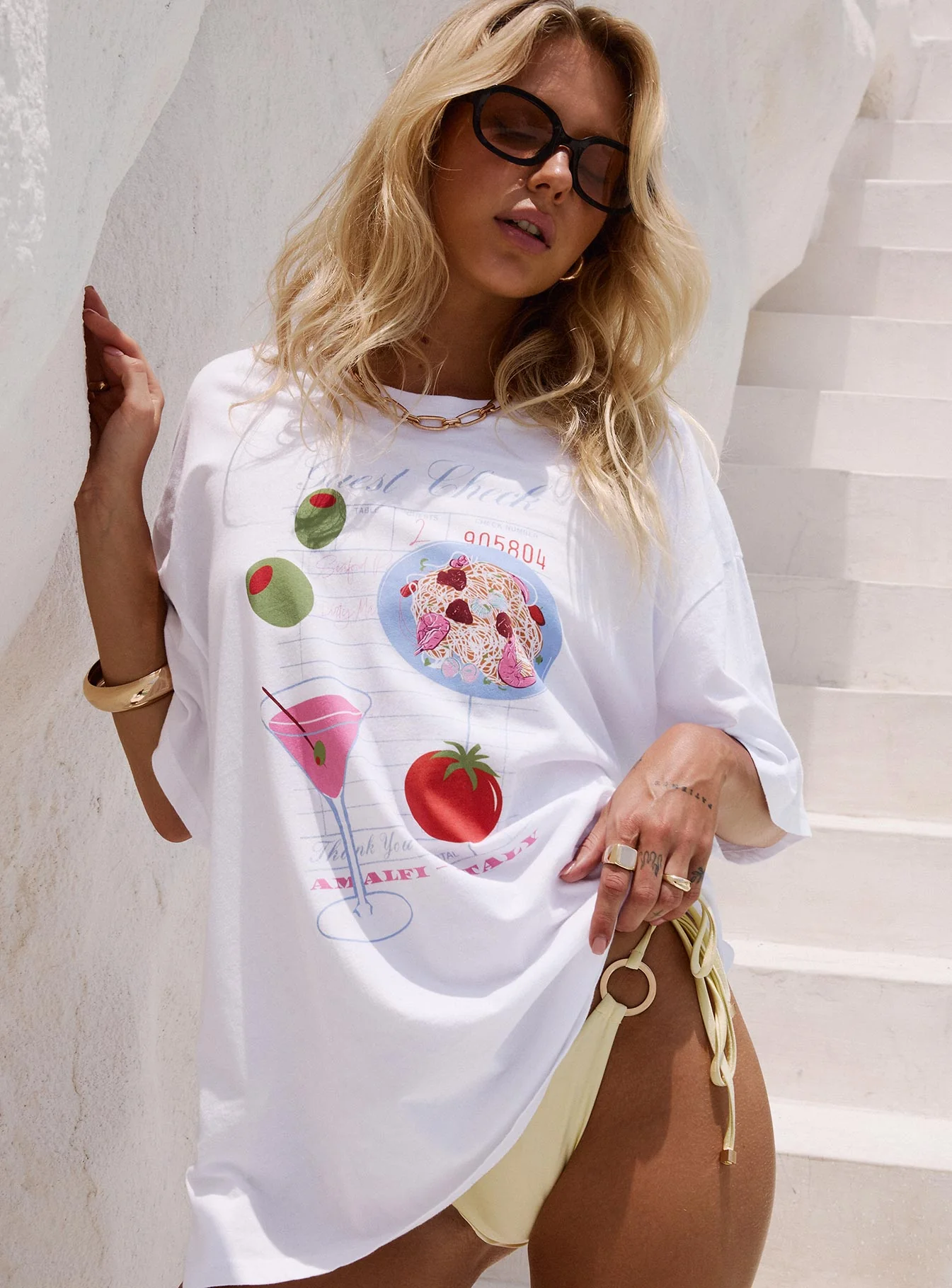 Dine With Me Oversized Graphic Top White - Image 3