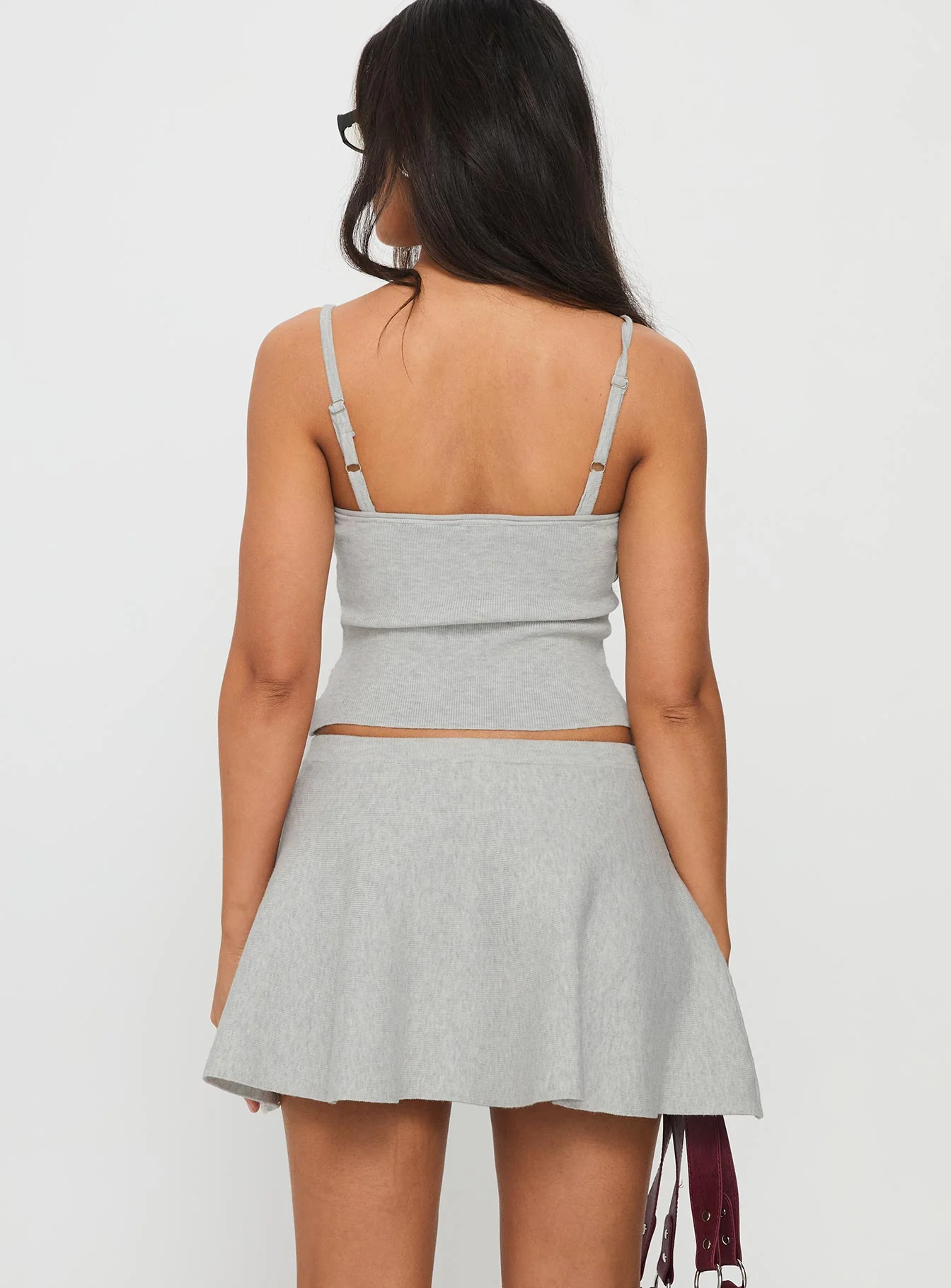 Juni Floaty Knit Mini Skirt Grey Marle - Image 5