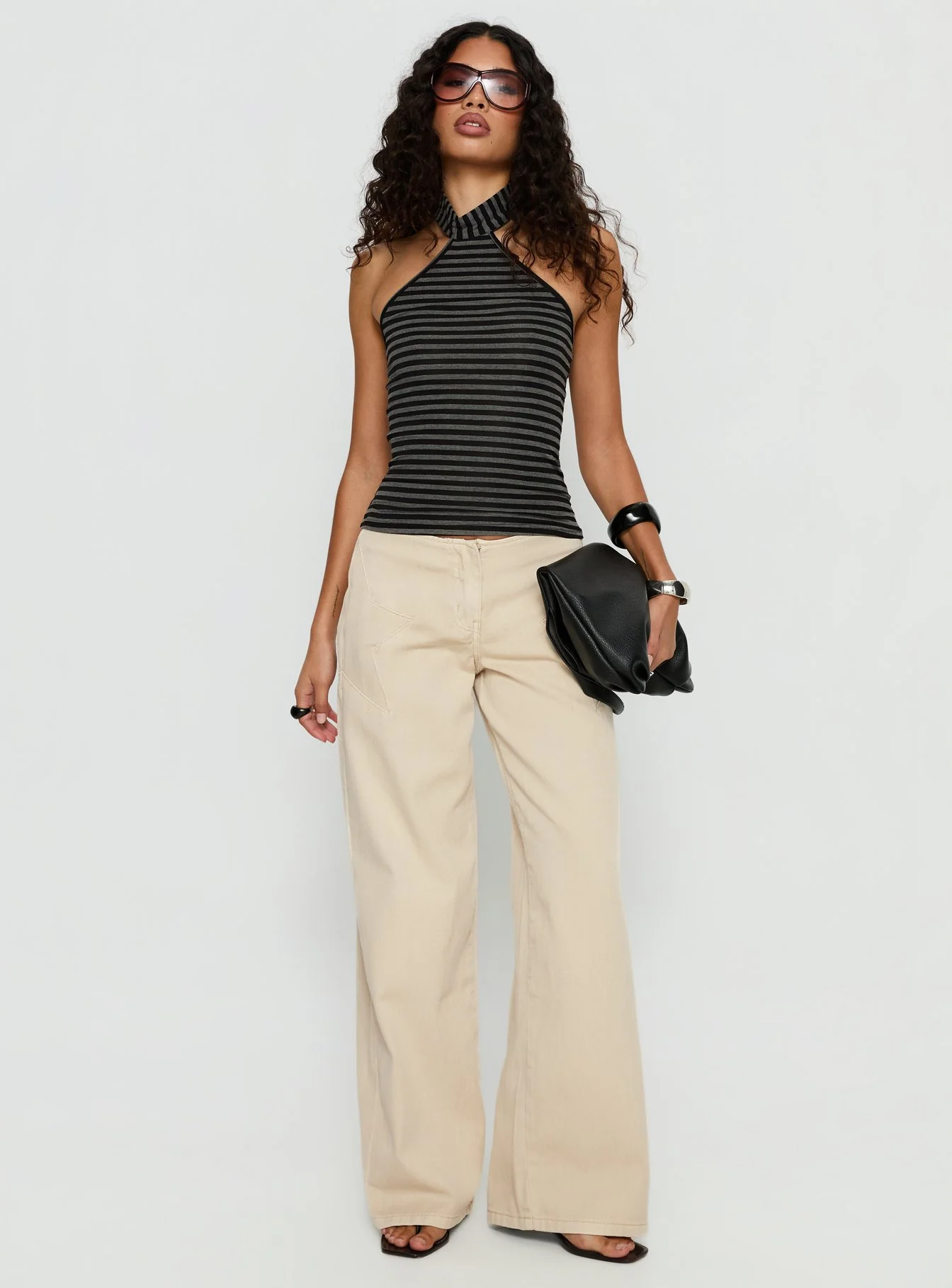 Dolley Star Stitch Mid Rise Wide Leg Jean Ecru - Image 2